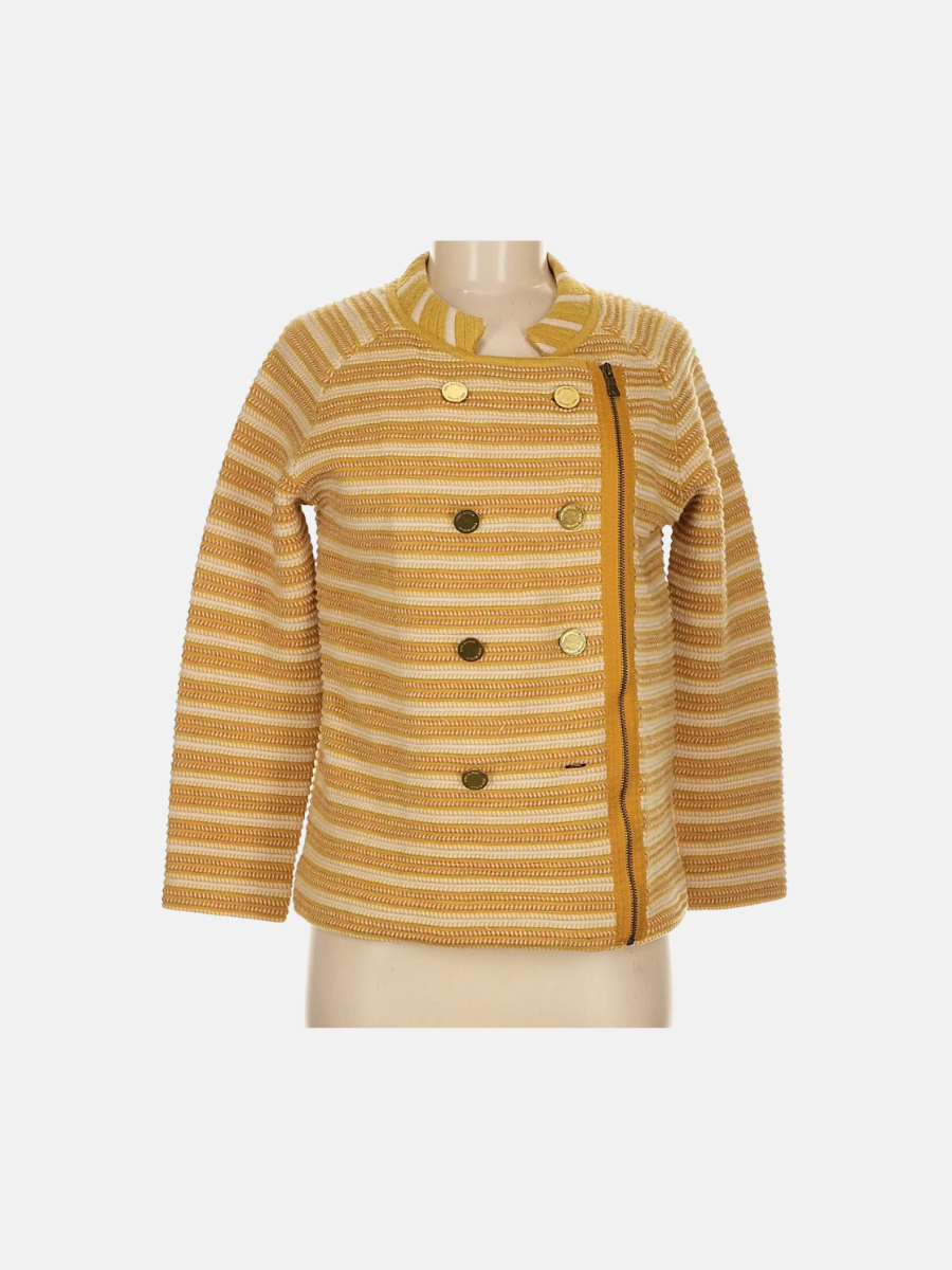 Tory Burch yellow striped double breasted cardigan M $60.99