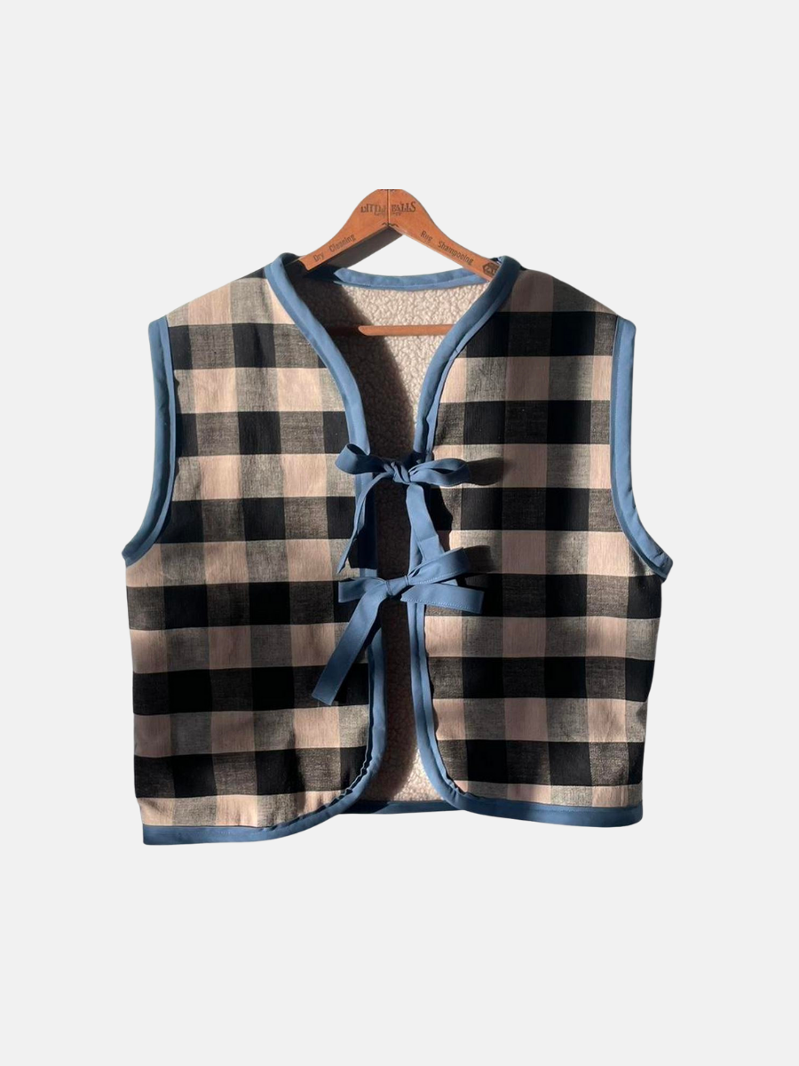 Handmade gingham sherpa-lined vest $45.00