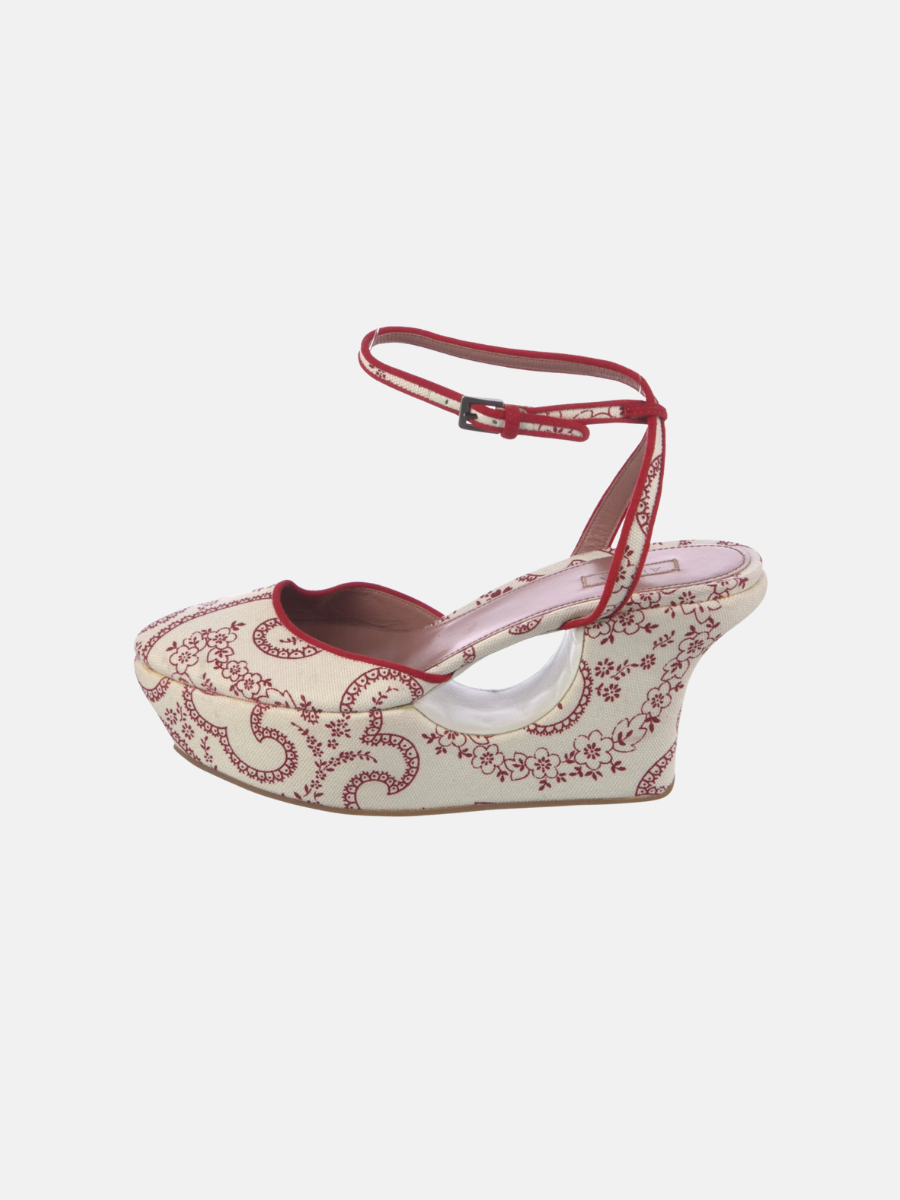 VINTAGE Alaïa canvas paisley wedges size 7 $195