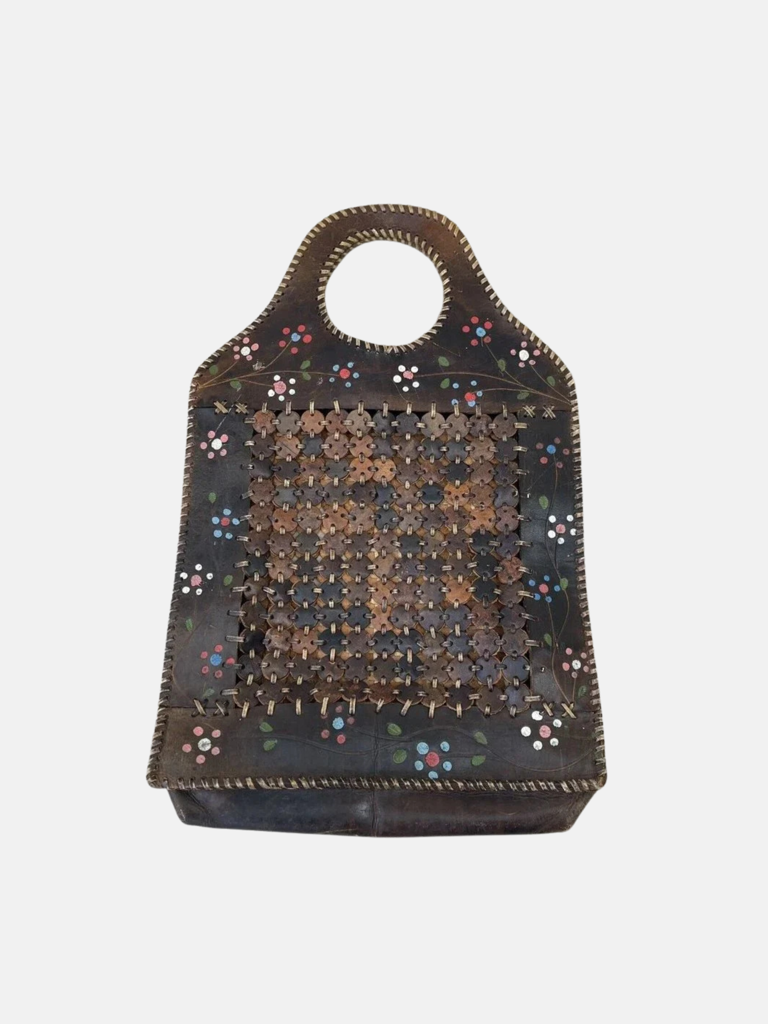 VINTAGE 70s Hand painted leather link handbag $200