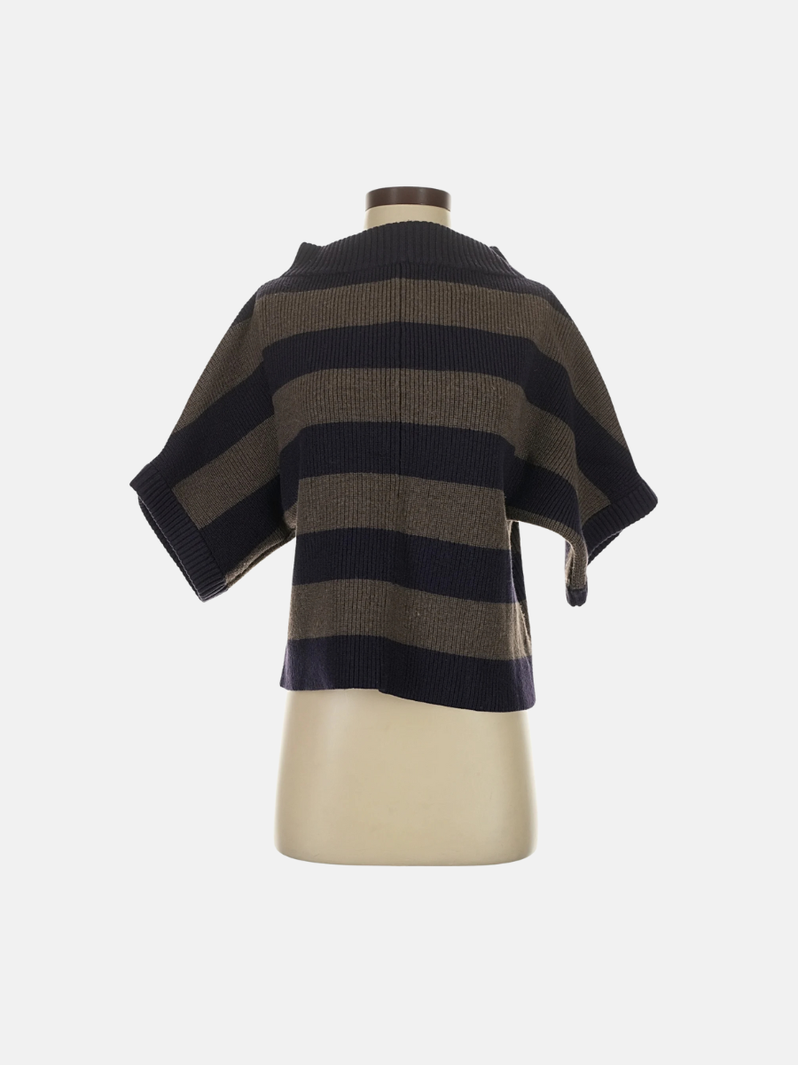 Tory Burch navy/brown striped wool sweater S $122.99