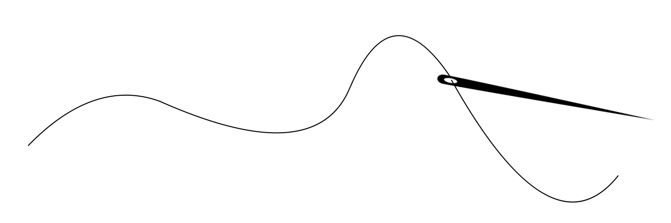 Black and white graphic of needle and thread