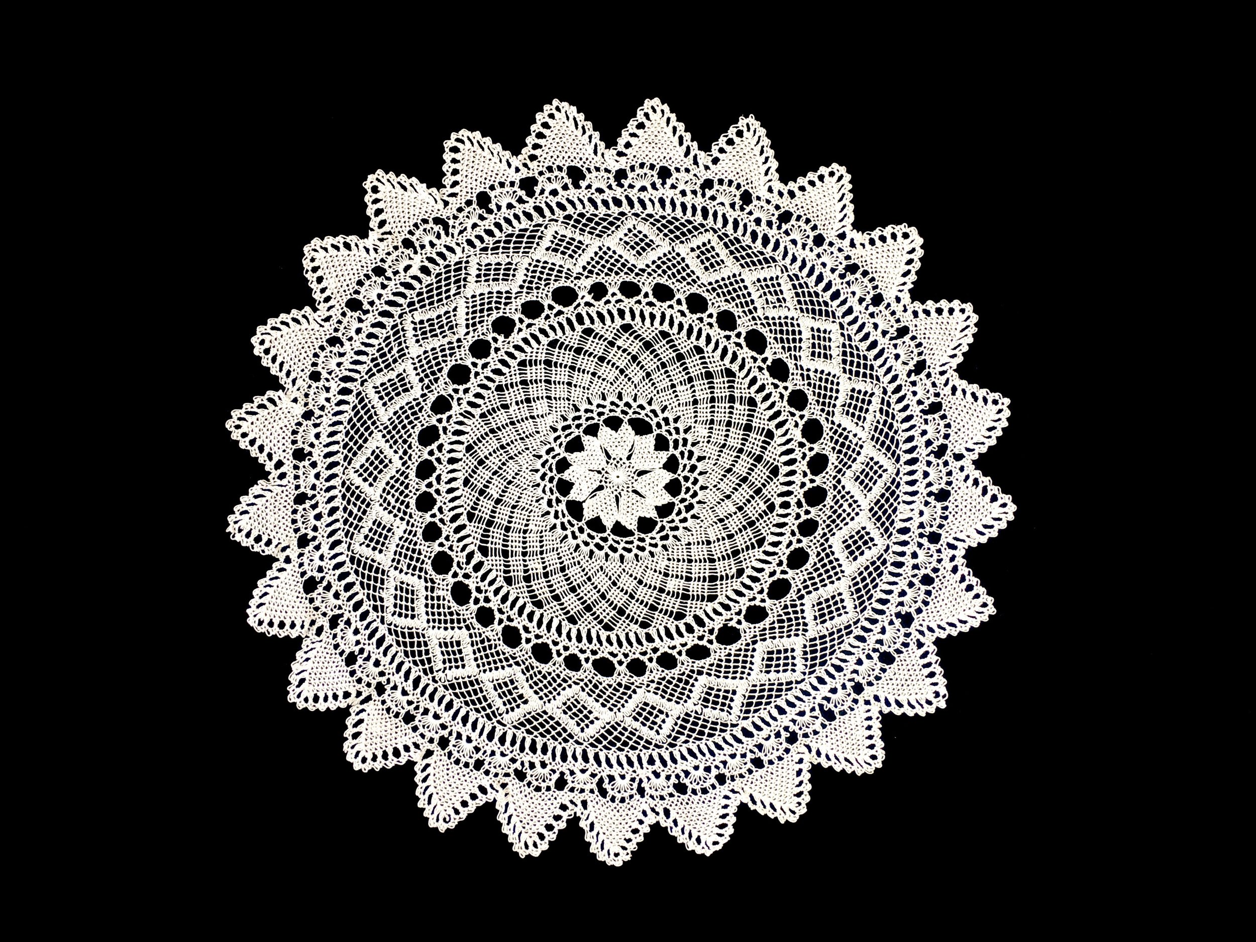 Sara Sohigian Magarian Archive. Unknown maker, needlelace doily, ca. early- to mid-twentieth century. Sara Sohigian Magarian's note states: "Someone from the old country gave it to Mrs. Mulkigian and she gave it to me." Tourvanda Magarian Mulkigian, 