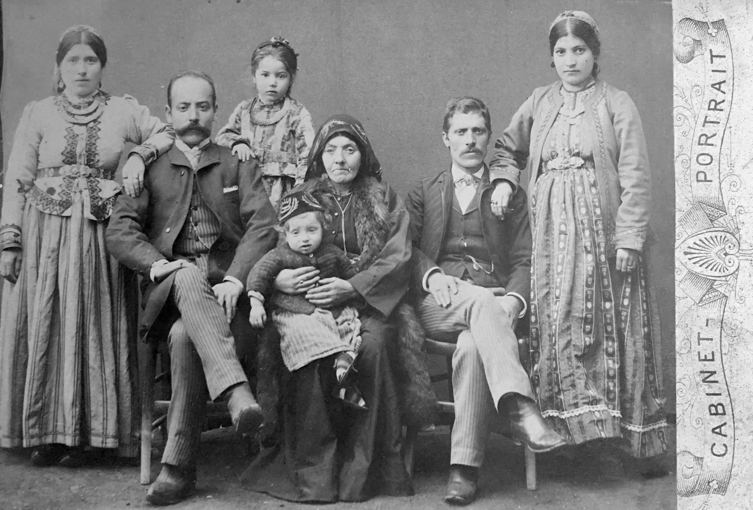 Ashodian Family from the Sinamoud district of Kharpert, ca. 1893. L to R, Deborah's great-grandmother Yeghsapet Ashodian, her first husband, daughter Manushak, mother Altoun, brother Baghdasar, and sister-in-law Yeghsapet. Her husband, daughter, and 