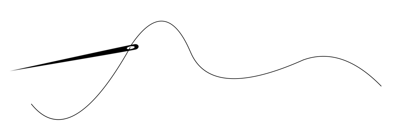 Black and white graphic of needle and thread