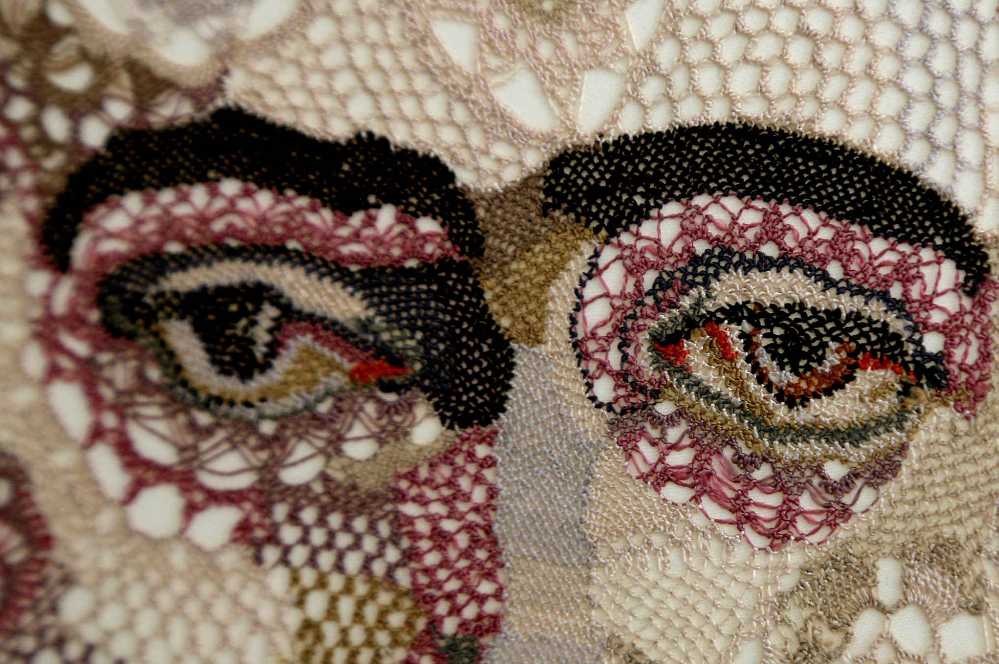 Armine Atoyan,  ԿՈՄԻՏԱՍ ՎԱՐԴԱՊԵՏ  ( Komitas Vardapet  (Eastern Armenian) /  Gomidas Vartabed  (Western Armenian), detail), needlelace, silk thread, Armenia, 2018. Photo: © Armine Atoyan 2025.