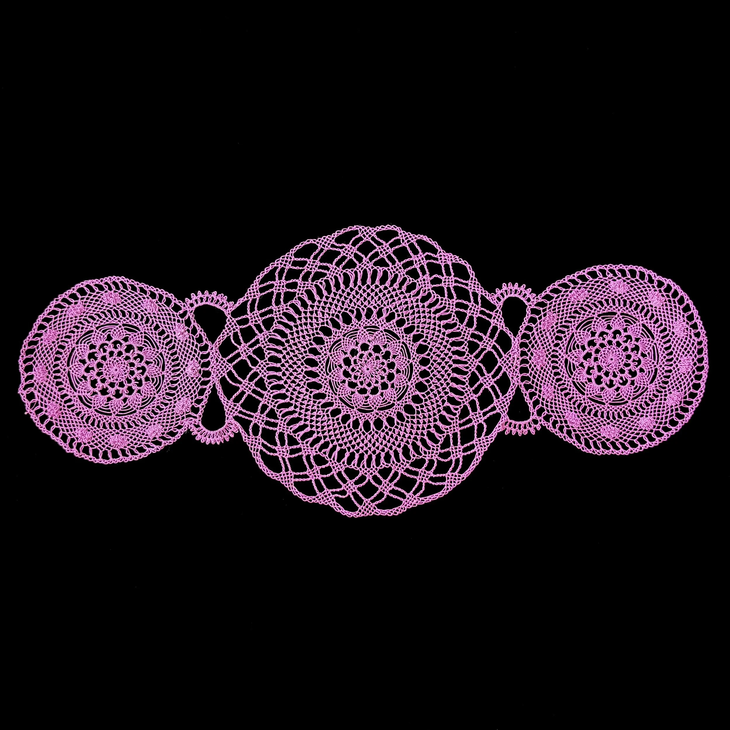 Mikayla Kurkjian, needlelace composition of one large and two small doilies, Maryland, 2024. Received the Judge's Choice Award at the 2025 Maryland State Fair. Photo credit: @ Mikayla Kurkjian 2026.