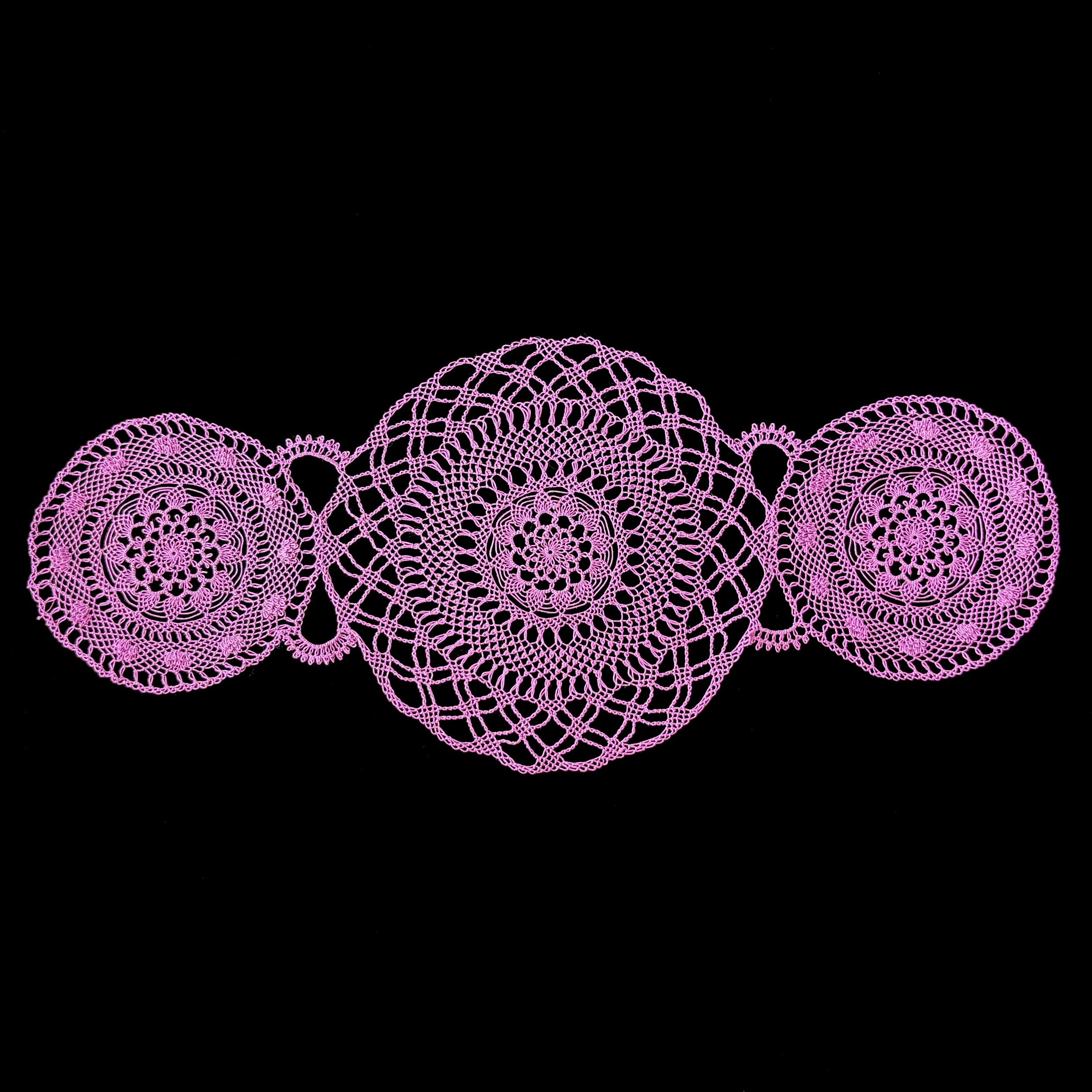 Mikayla Kurkjian, needlelace composition of one large and two small doilies, Maryland, 2024. Received the Judge's Choice Award at the 2025 Maryland State Fair. Photo credit: @ Mikayla Kurkjian 2026.