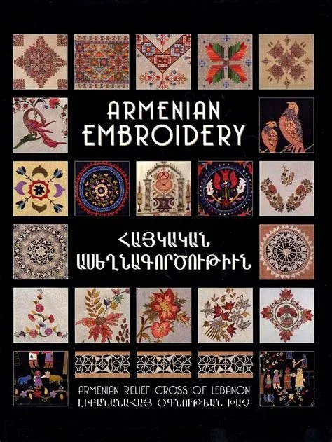 Colorful book cover depicting different types of traditional Armenian needlework