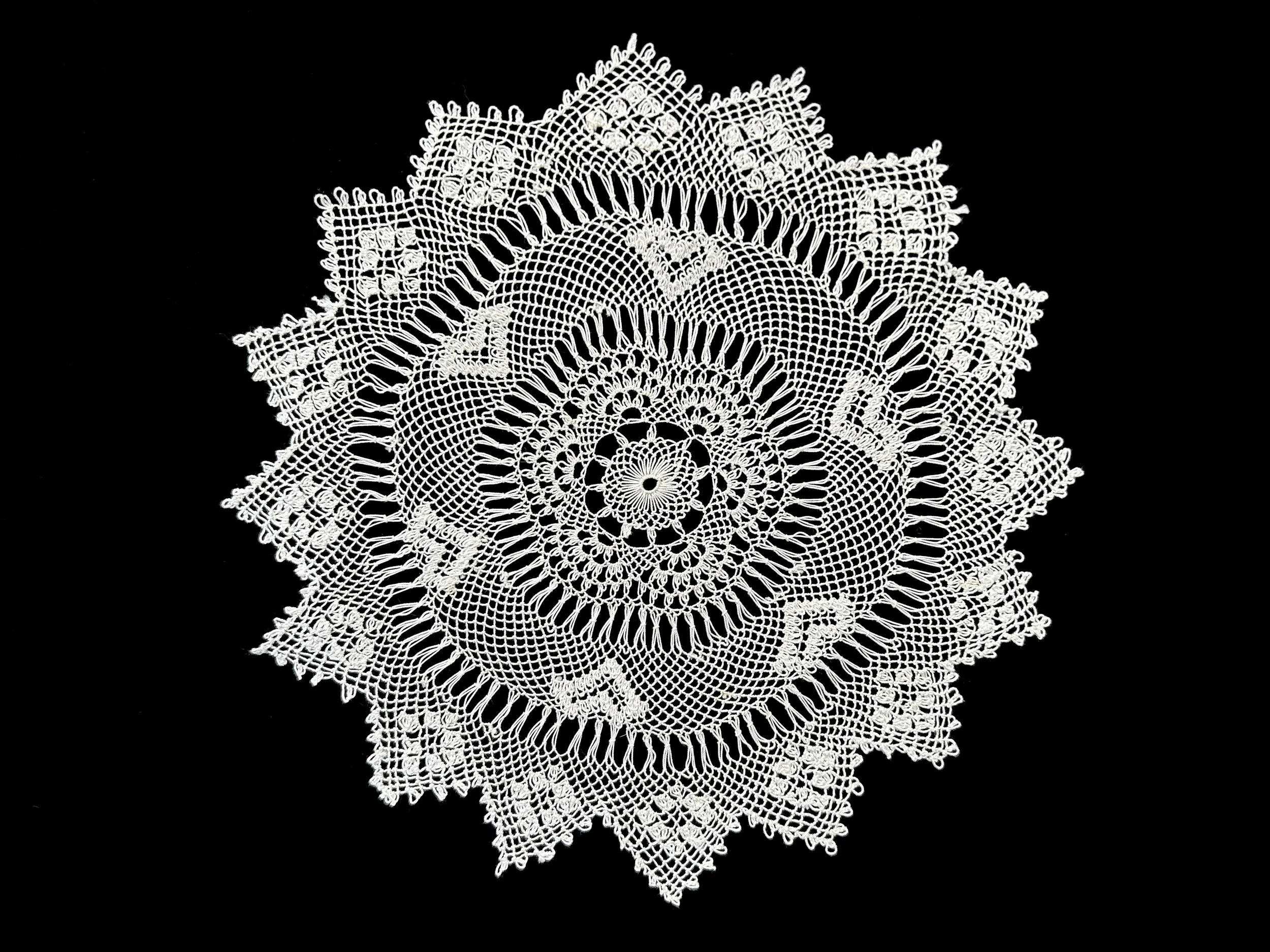 Dzaghig (last name unknown), needlelace doily, ca. early twentieth century, Ankara or Istanbul, Türkiye. Gifted to Deborah Valoma by Zeynep Taşkın.  Photo credit: © Deborah Valoma 2023.