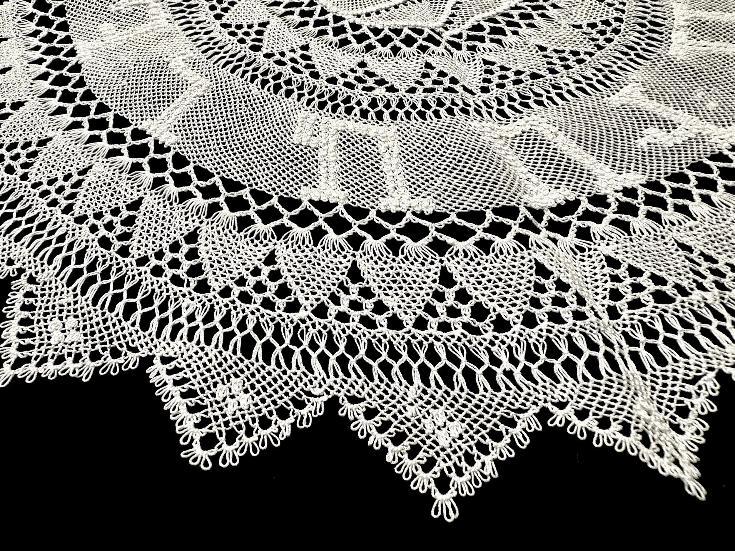Mari Silahli, large needlelace doily (one of a set of two, detail) with Մուսա Լեռ (Musa Ler) stitched in Armenian (a.k.a., Musa Dagh in Turkish), Şişli, Istanbul, Türkiye. Photo credit: © Deborah Valoma, 2025.