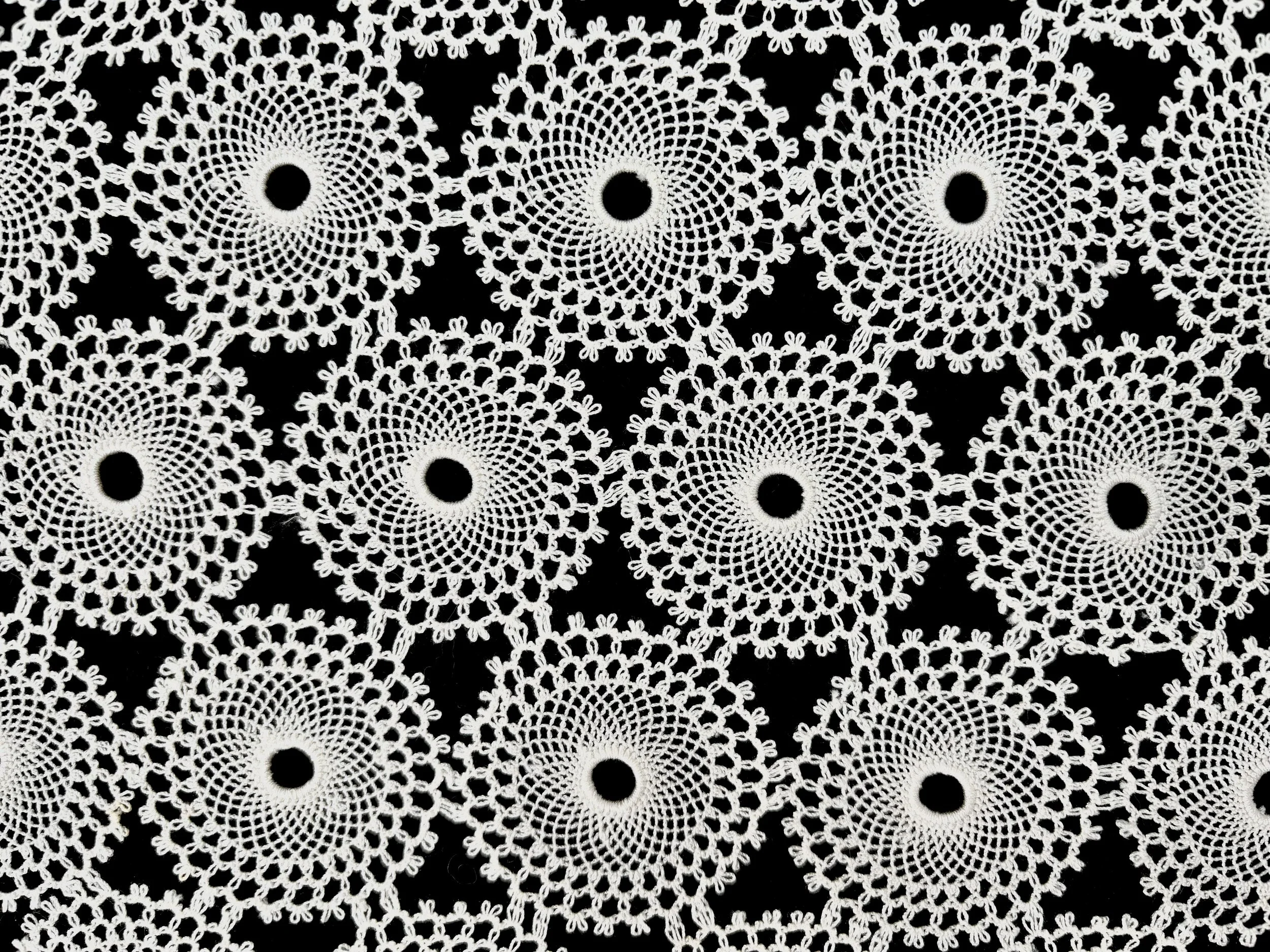 Black and white photo of Armenian needlelace doily