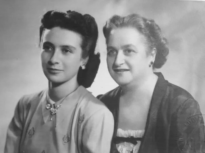 Elise Youssoufian's beloved կնքամայր (godmother), Aroussiac Bedrosian (née Shamlian), at the age of eighteen, with her mother, Zabel Shamlian (née Papazian), Cairo, 1949. This photo marks a pivotal moment in the Papazian family line, as mother and da