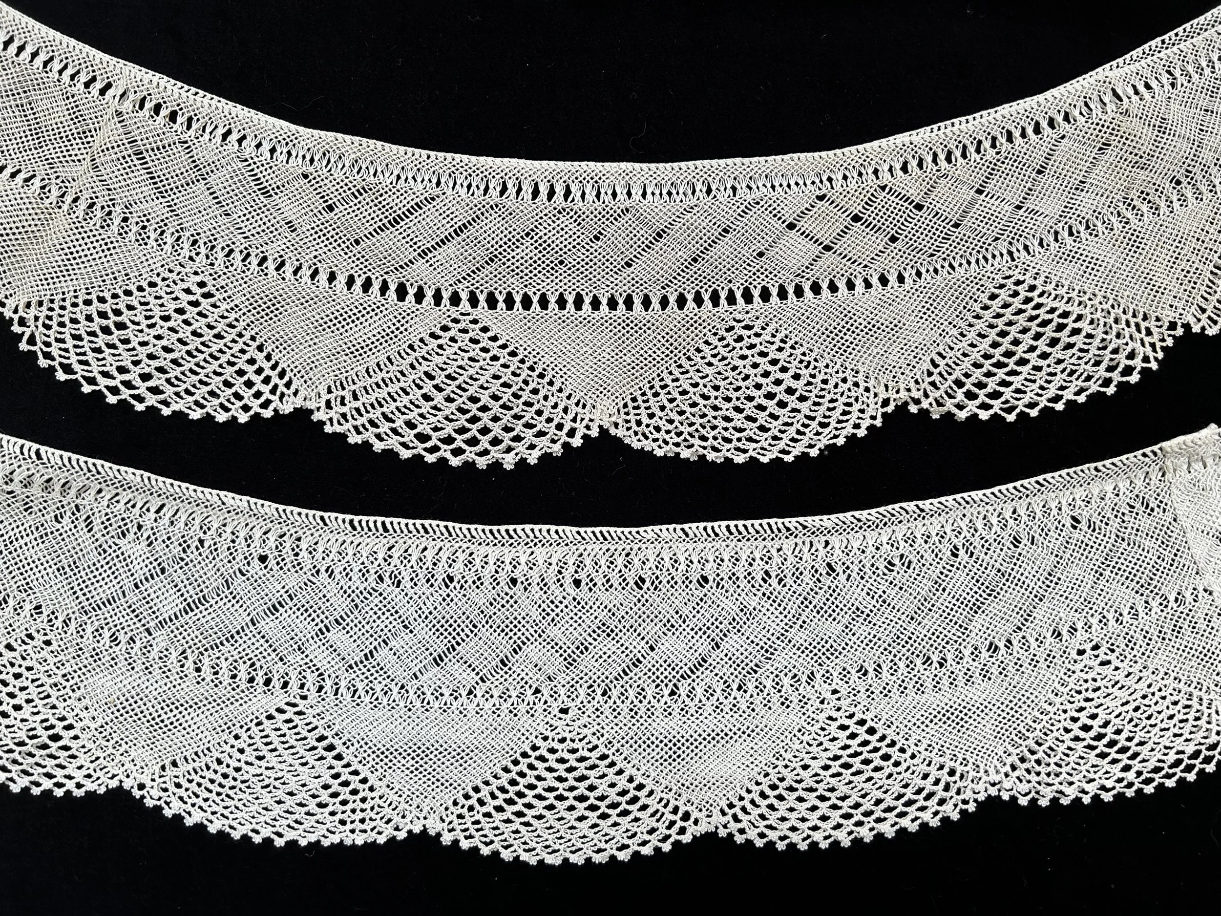 Sara Sohigian Magarian Archive. 

Sara's mother Margrit Varteresian Sohigian, (attributed), twin needlelace pillowcase trims, Kenosha, Wisconsin or Fresno, California, early twentieth century.

Photo credit: © Deborah Valoma 2023.