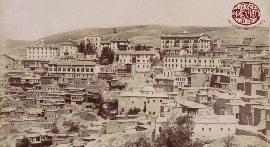 Kharpert, ca. 1900. Upper Quarter showing the Euphrates College complex. Image accessed from www.houshamadyan.org on August 17, 2025. Source: Harvard University, Houghton Library.