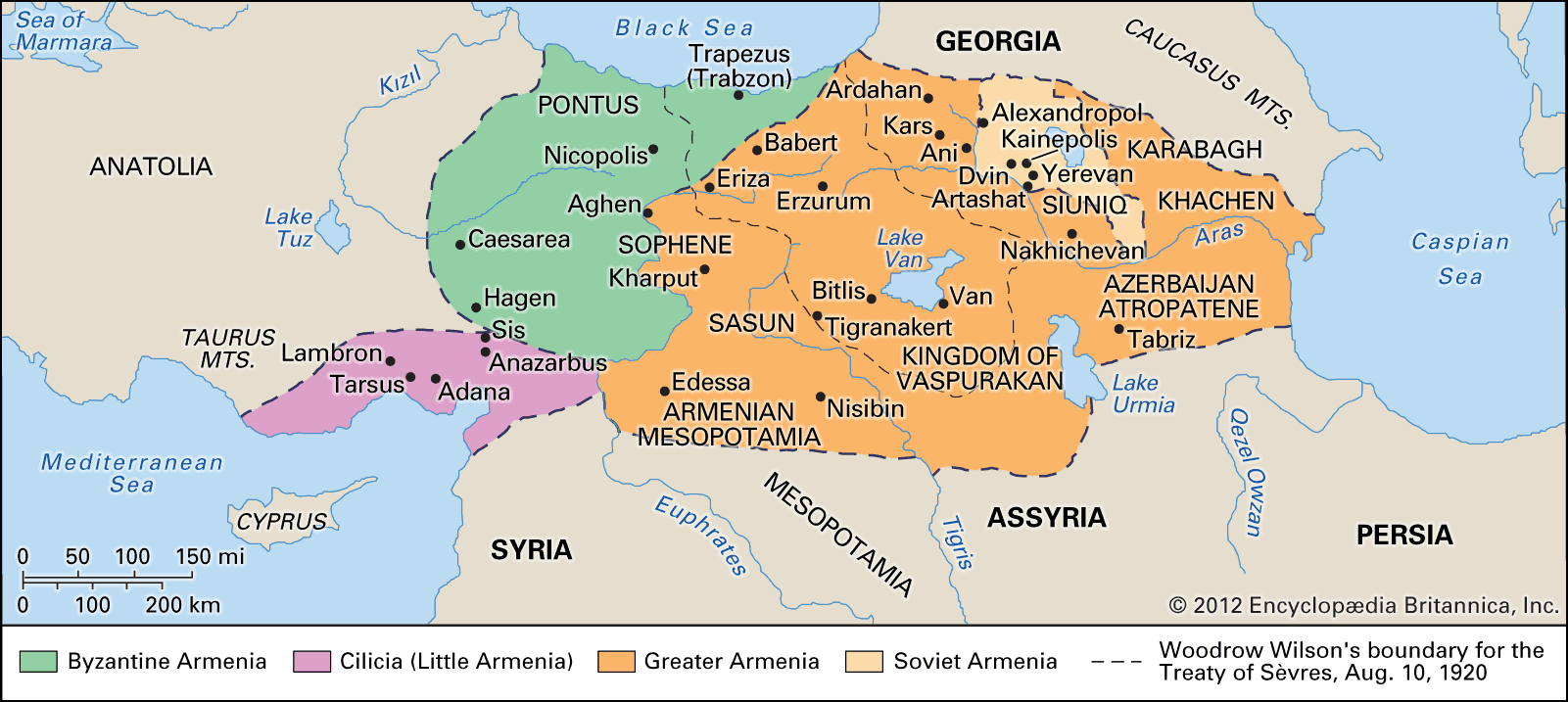 Colorful map of historic Armenian kingdoms