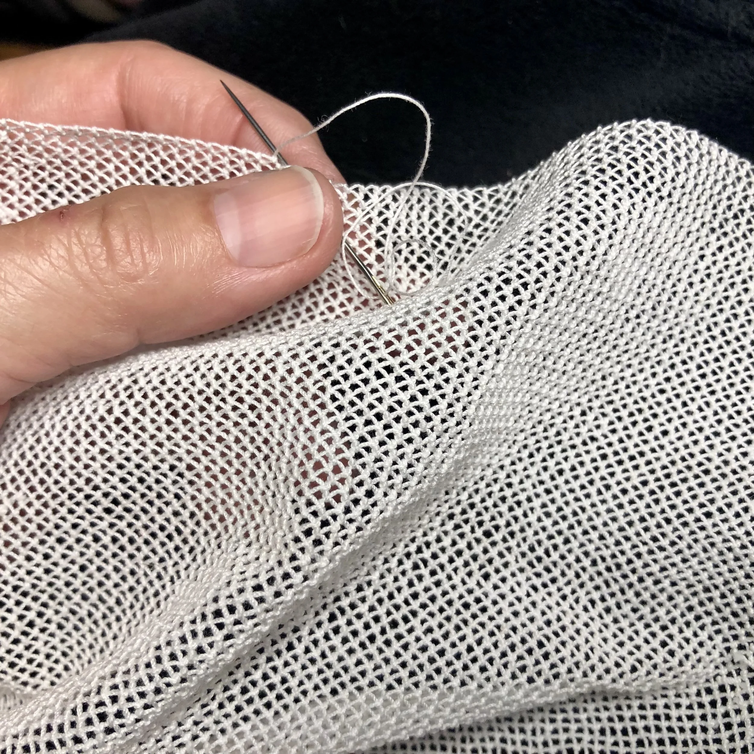 Deborah Valoma,  10,000 Stitches with No Goal , 2022. Armenian needlelace. Photo credit: © Deborah Valoma, 2022.


Instead of the traditional patterns of Armenian needlelace—mountains, honeycombs, seeds—my attention is drawn to gesture and materialit