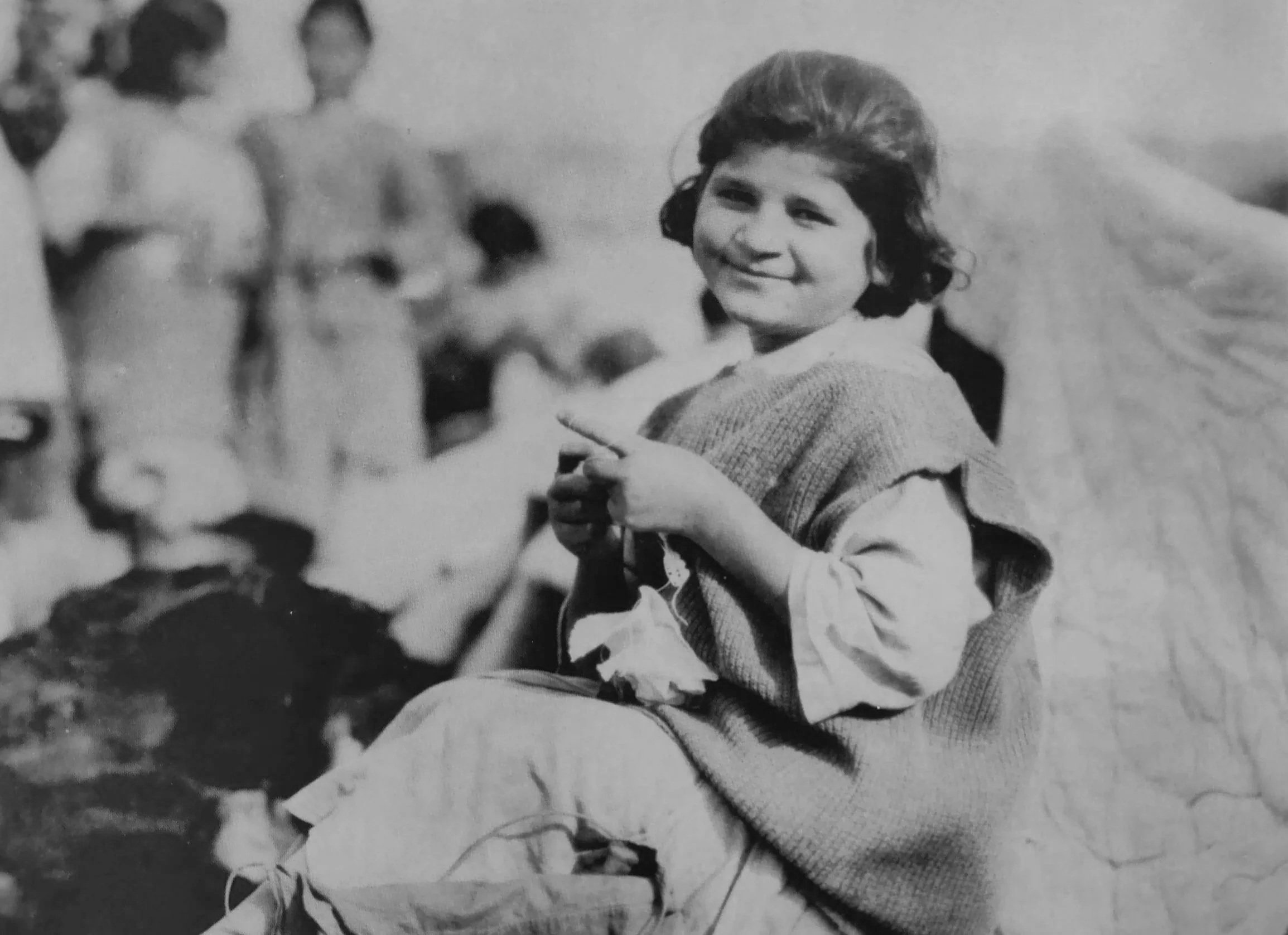 Black and white photograph of Armenian girl making lace