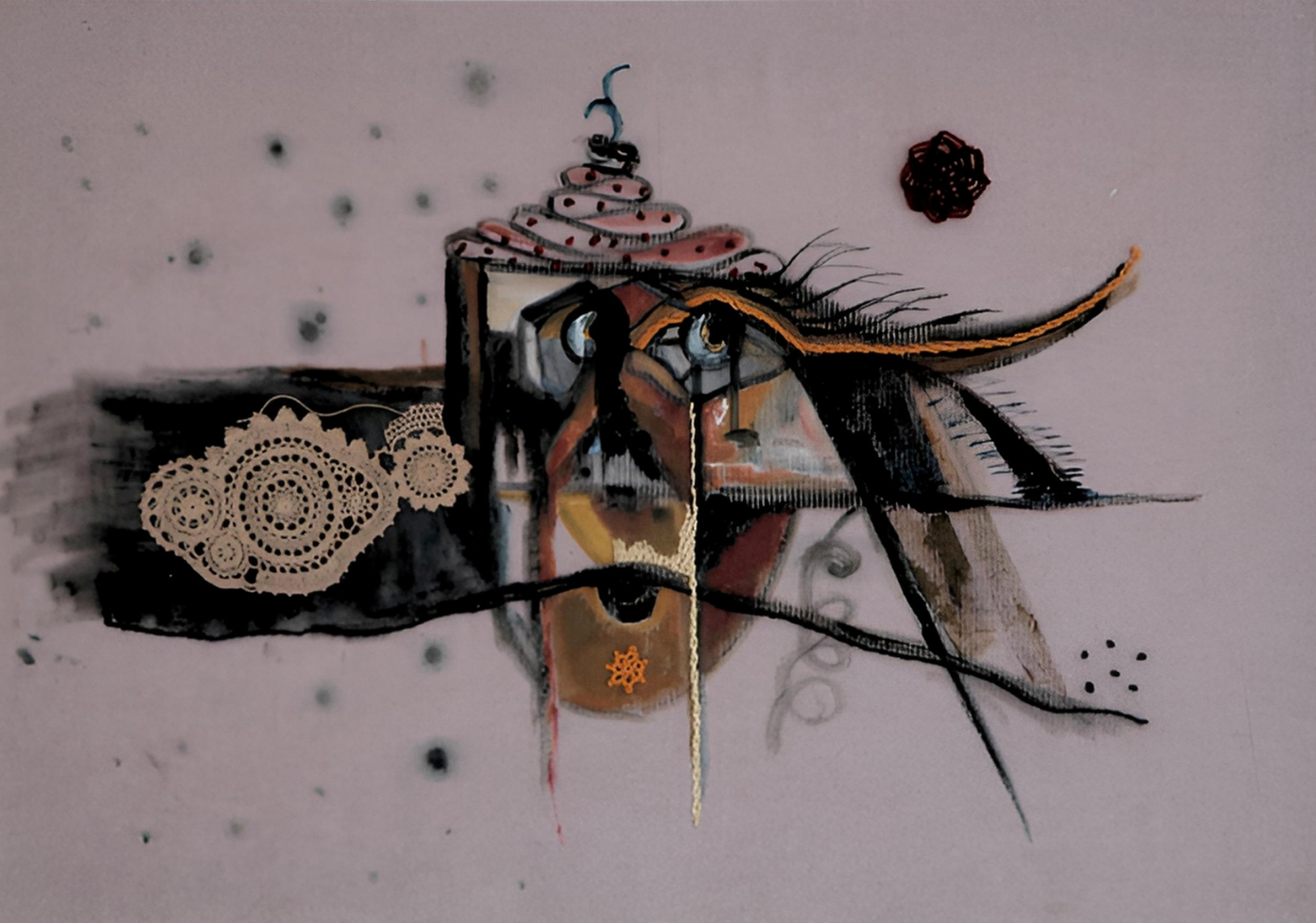 Armine Atoyan,  ՈՒՐԻՇԻ ԴԵՄՔԸ - Կոբո Աբեի համանուն վեպի (The Face of Another - from the novel of the same name by Kobo Abe) , needlelace, acrylic paint, Armenia, 2023. «Աշխատանքը ցոըցադրվել է    խմբակային ցուցահանդեսին Նիկողոսյան հիմնադրամում Թանգարան