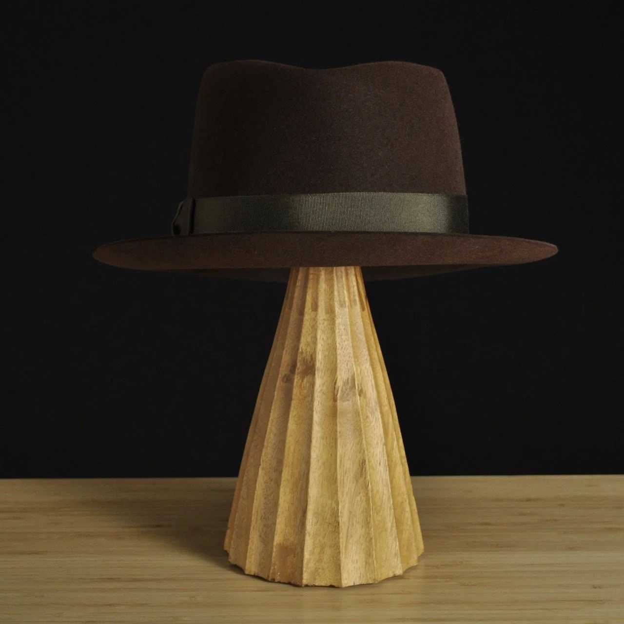 - Back view of The Hielander fedora displaying the softly pinched crown and symmetrical brim shape.