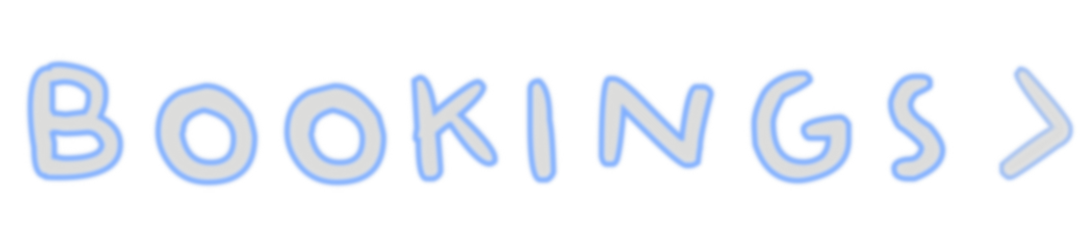 Stylized text spelling BOOKINGS in blue outline with a gray fill, with a right arrow symbol at the end.