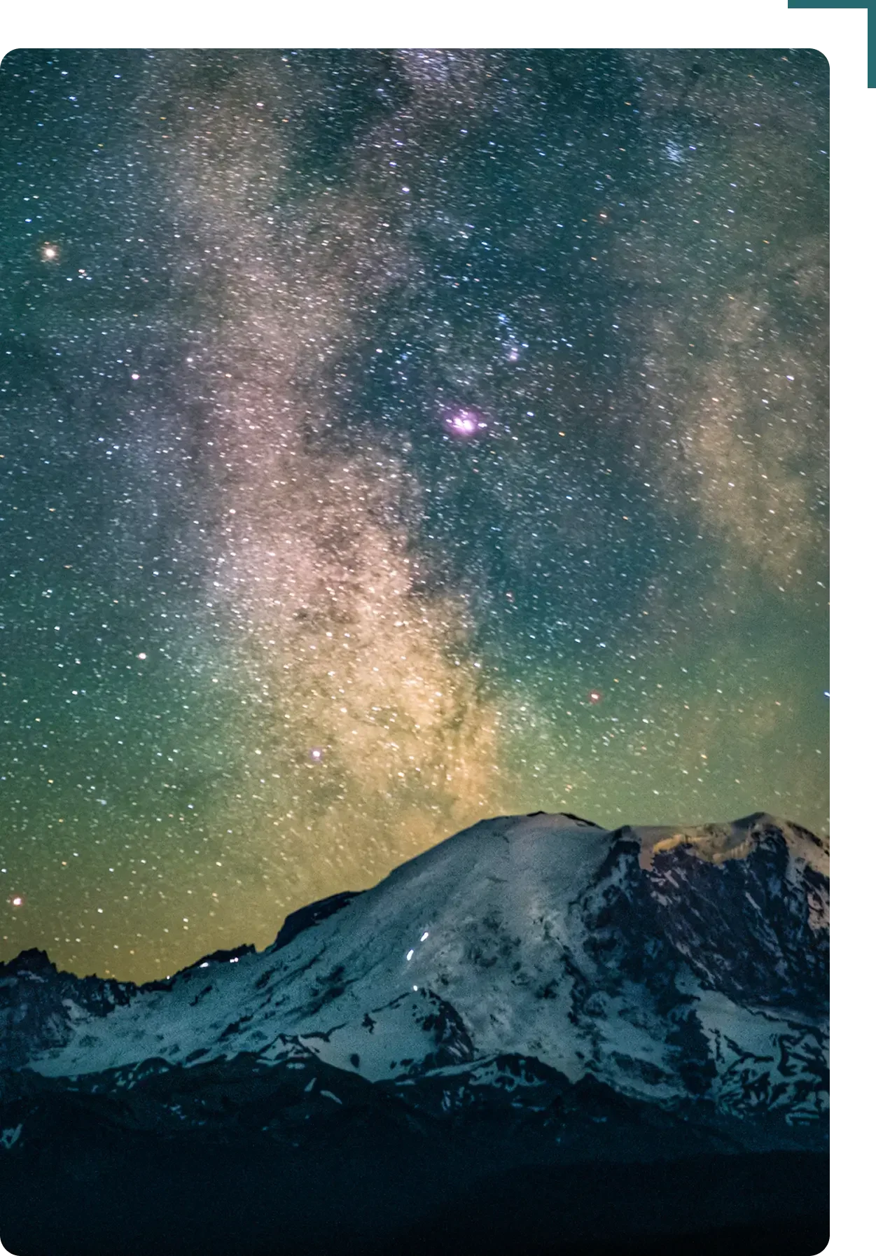 Milky way in bright night sky over Mt. Rainier