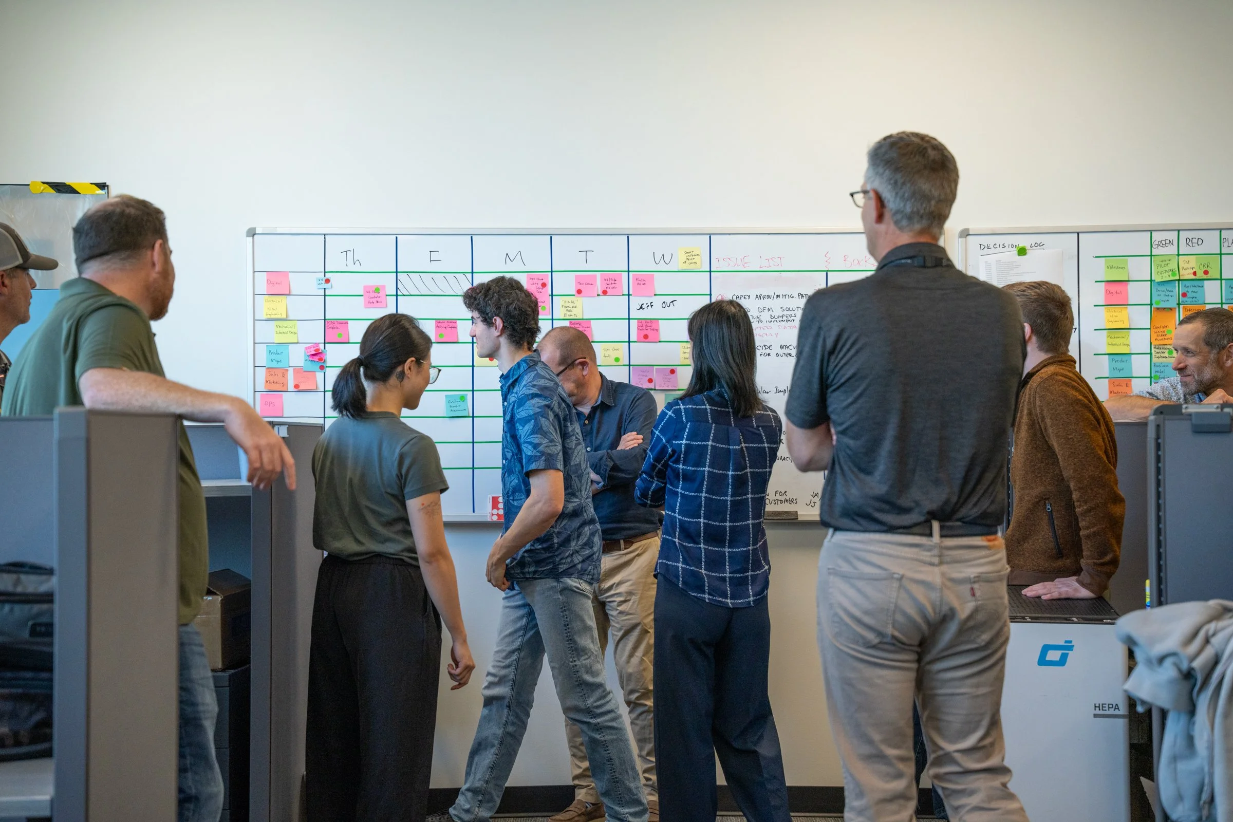 Lean Transformation and team work on the whiteboard.