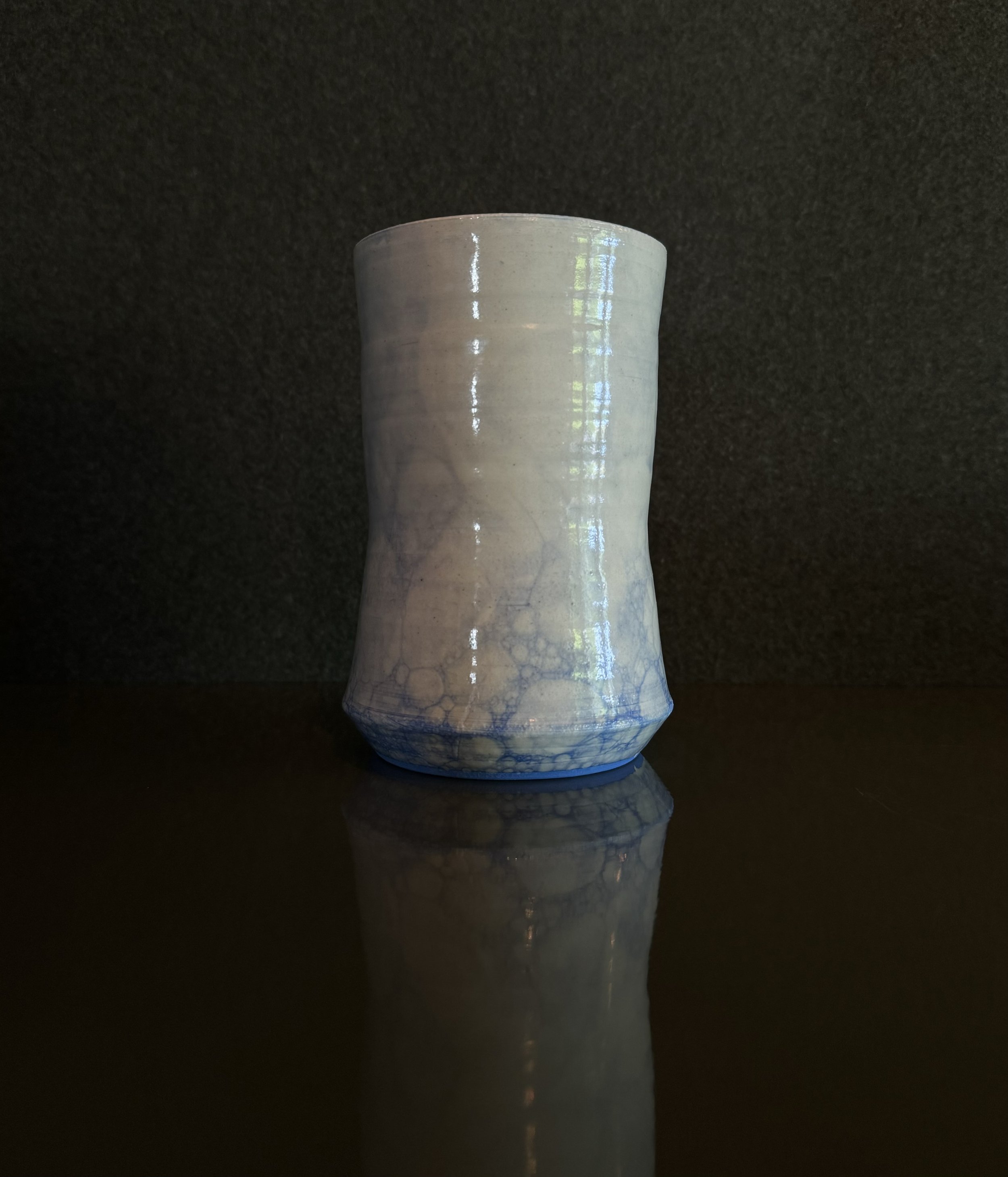 white clay, bubble glaze, thrown on wheel