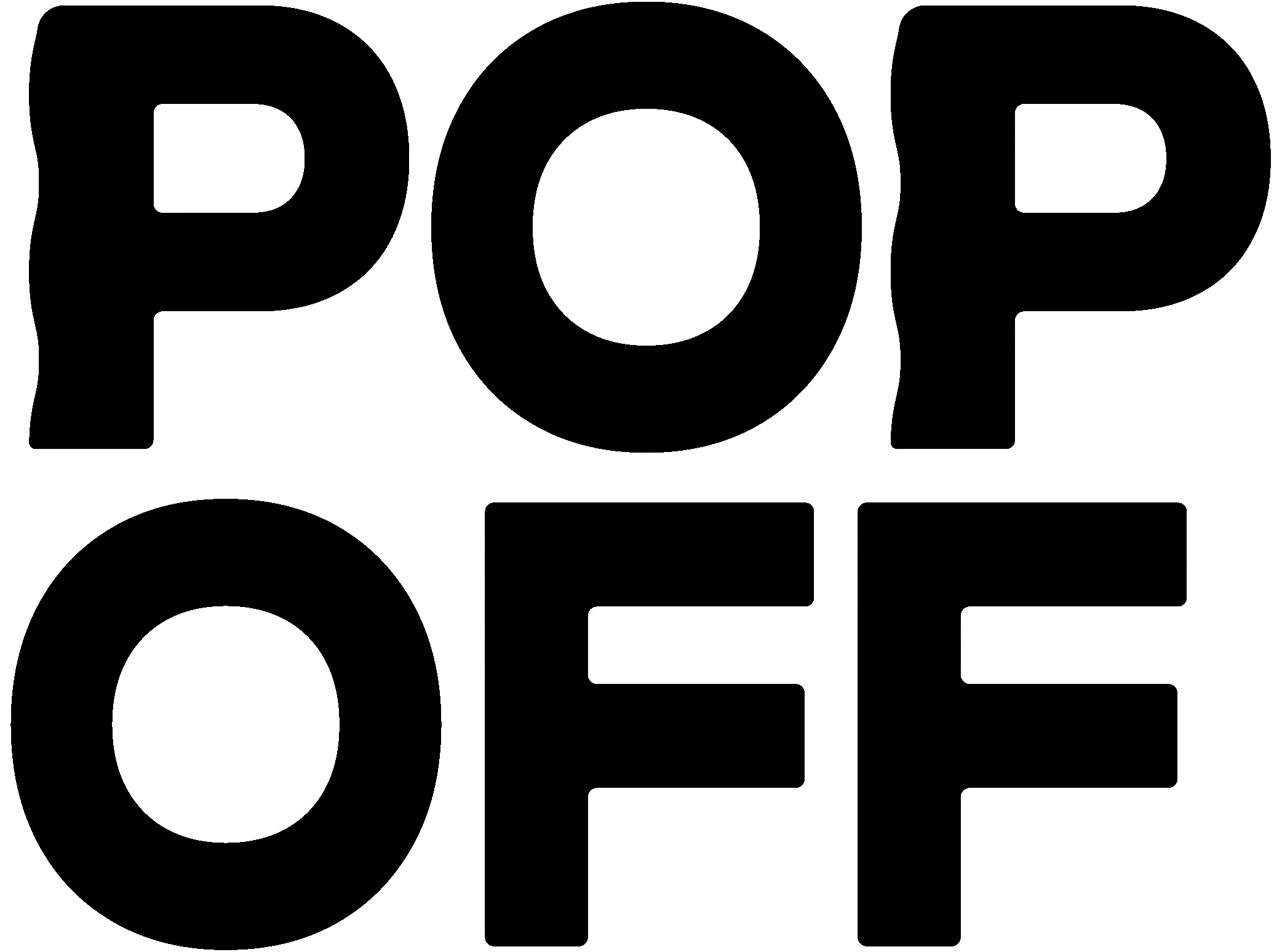 Bold black text on a white background that reads 'POP OFF'.
