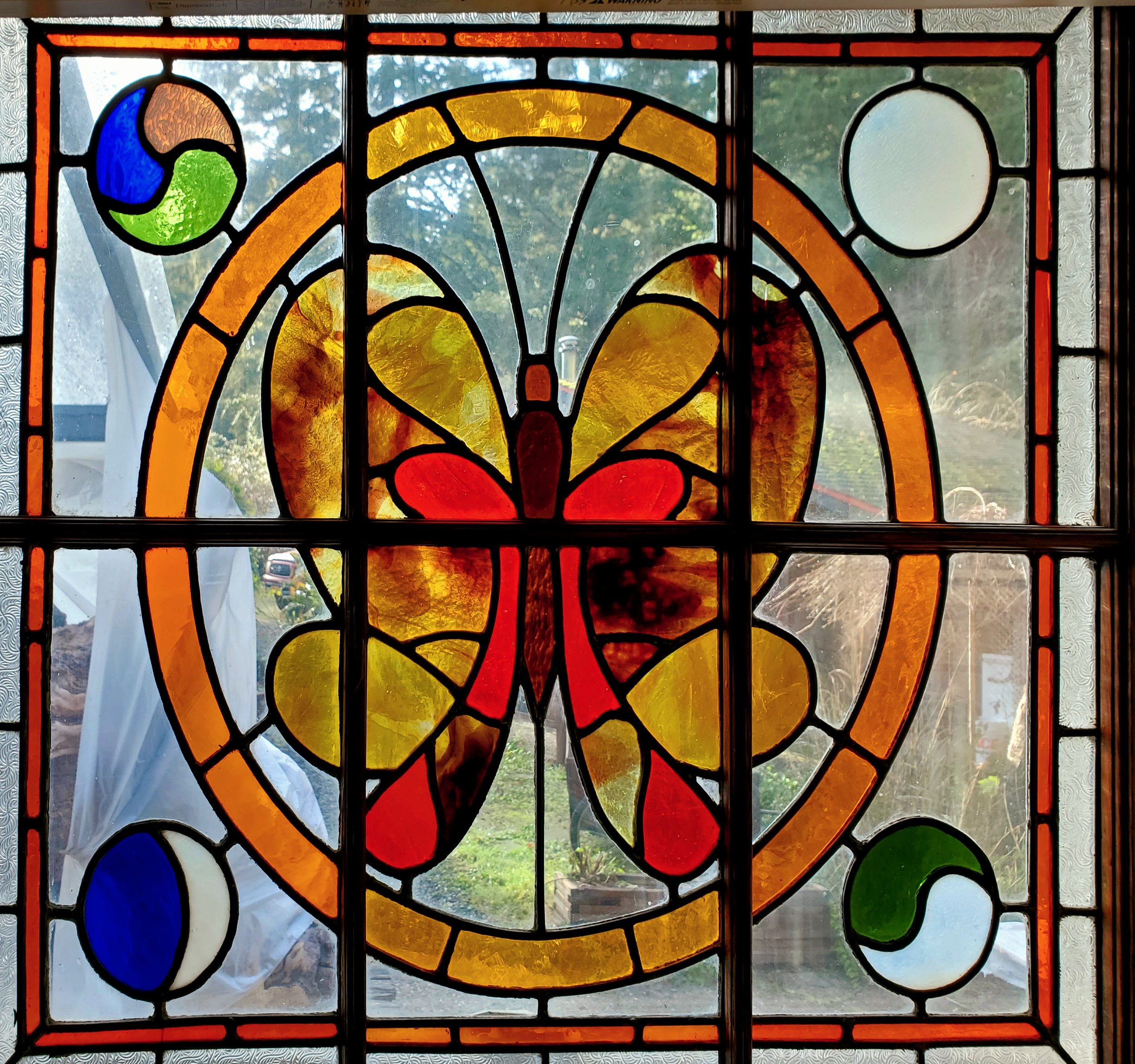 leaded stain glass, 3 ft by 3 ft 