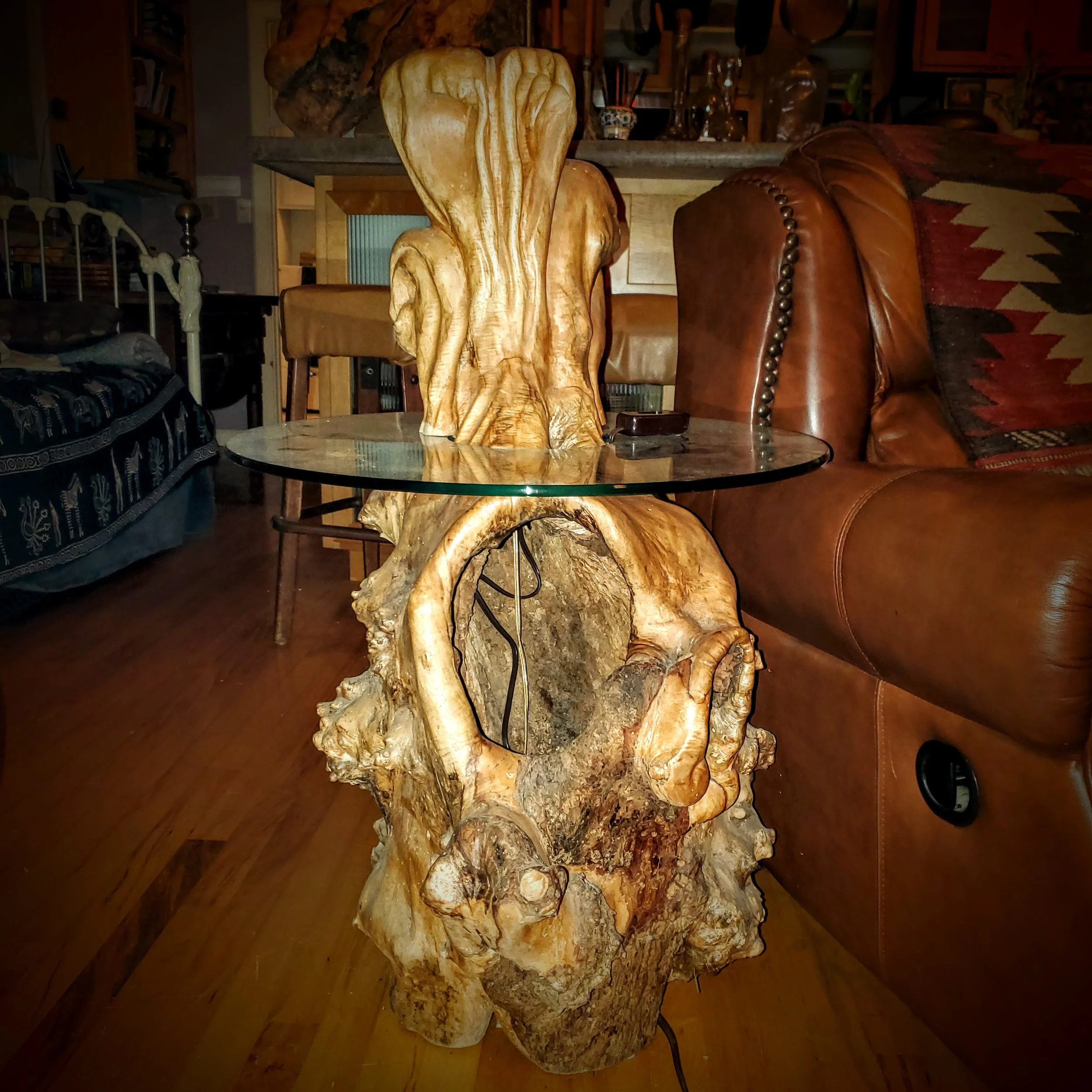 Big leaf maple carving as side table