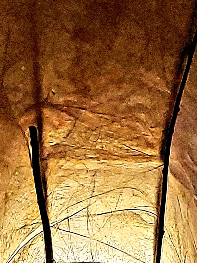CLOSE UP: CIELING LIGHT wire frame, Tibetan rice paper, black bamboo.