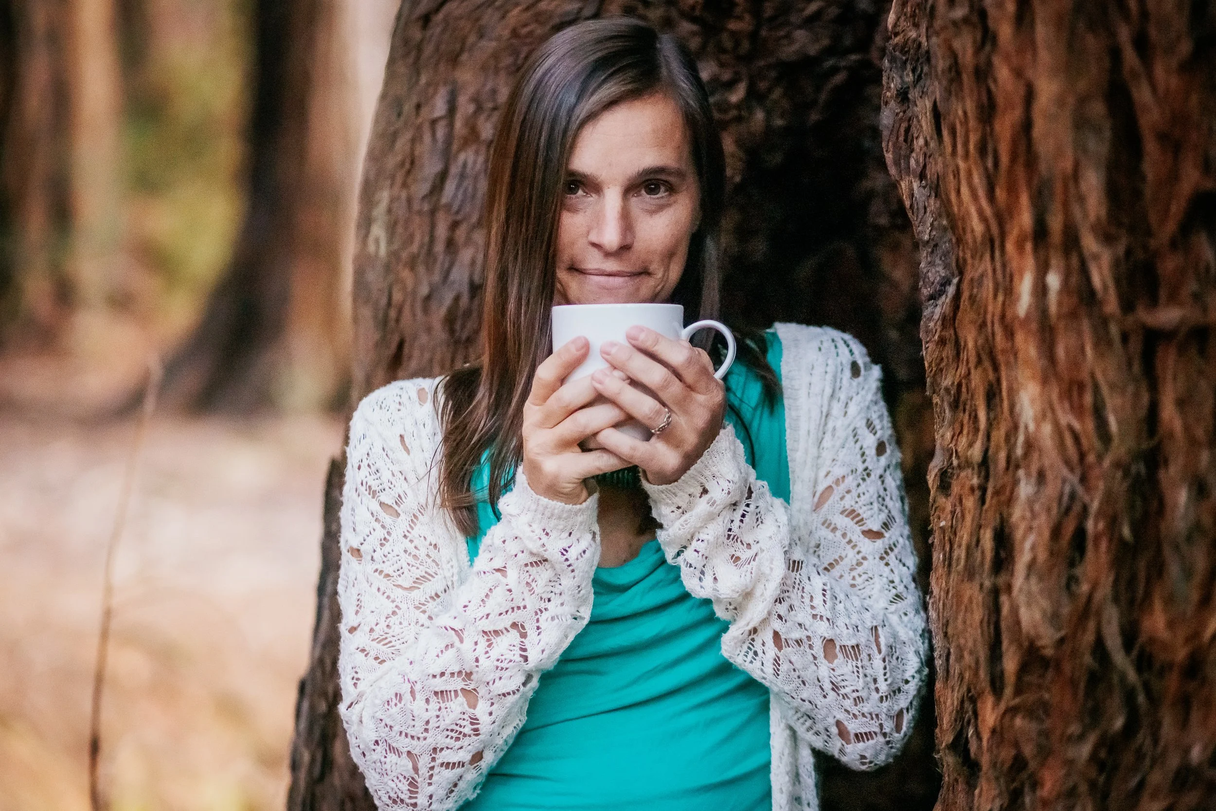 drjen drinking tea in the woods