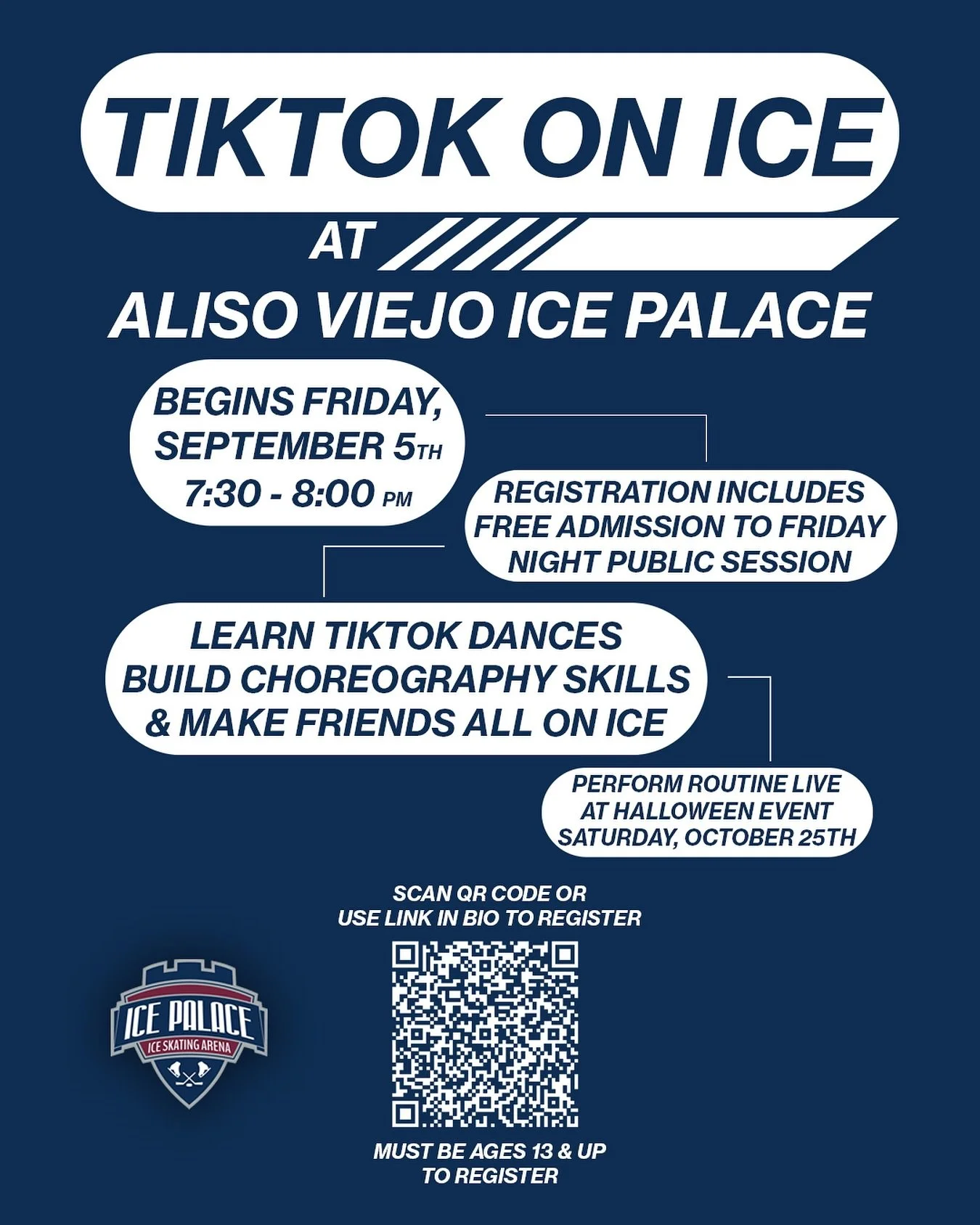 The Aliso Viejo Ice Palace is bringing you TikTok on Ice! Starting Friday, September 5th from 7:30-8:00pm. Join us to learn your favorite moves on ice!

#AlisoViejo #TikTok #Dancing
