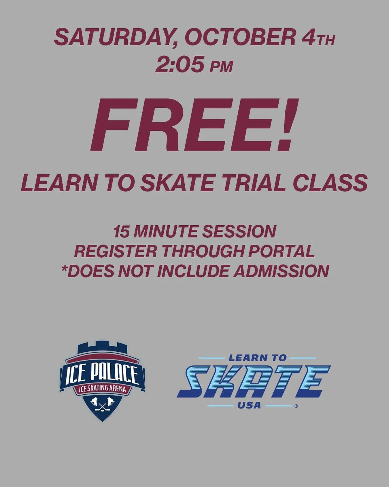 The Aliso Viejo Ice Palace is hosting our October free trail learn to skate class on Saturday the 4th. Come out at 2:05pm for a 15 minute free trial and learn to love ice skating!

#learntoskate #iceskating #icepalace