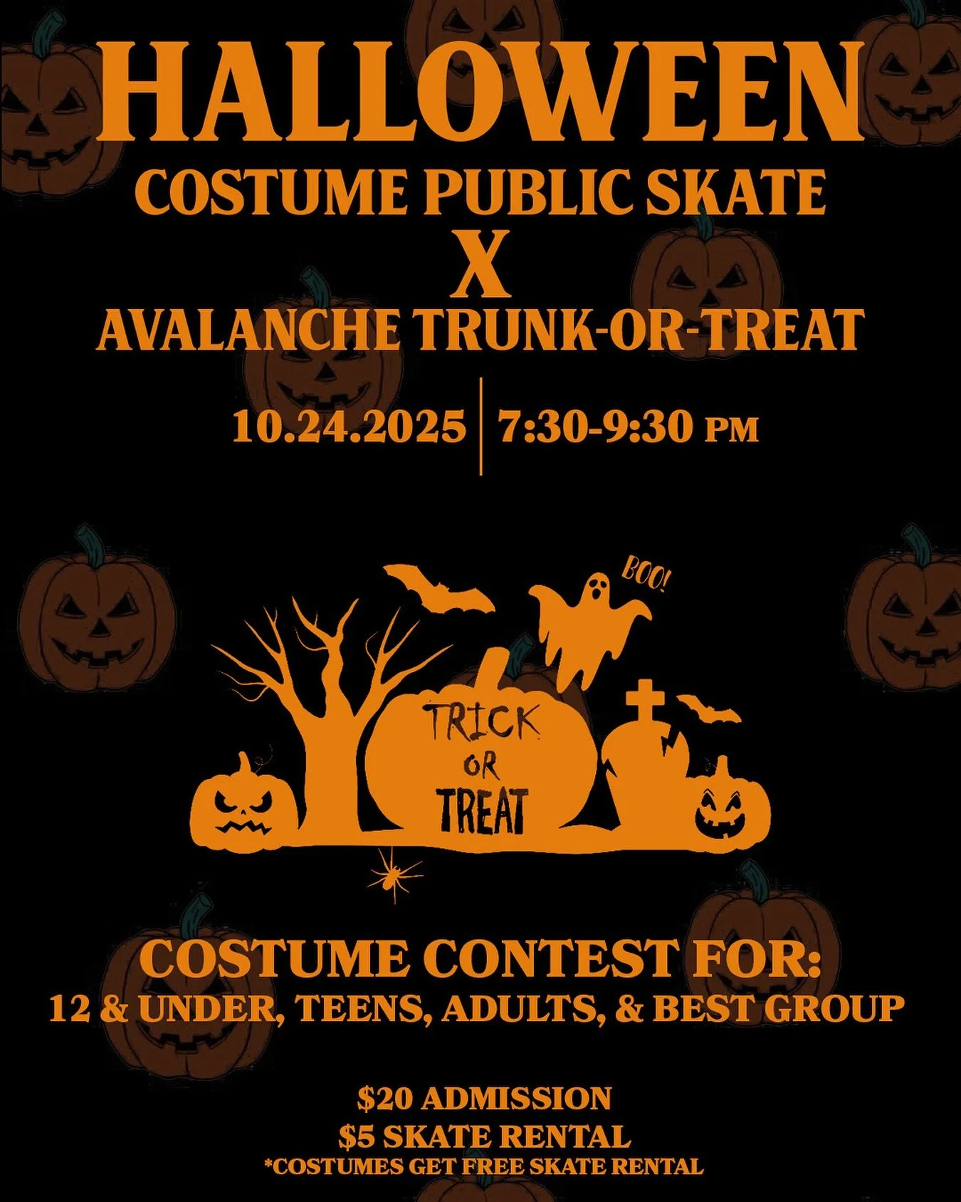 On Friday, October 24, the Aliso Viejo Ice Palace is hosting our Halloween Costume Public Skate!

Show up in costume to get free skate rental, as well as have a chance be a winner in our costume contest! There will be winners selected for each group,