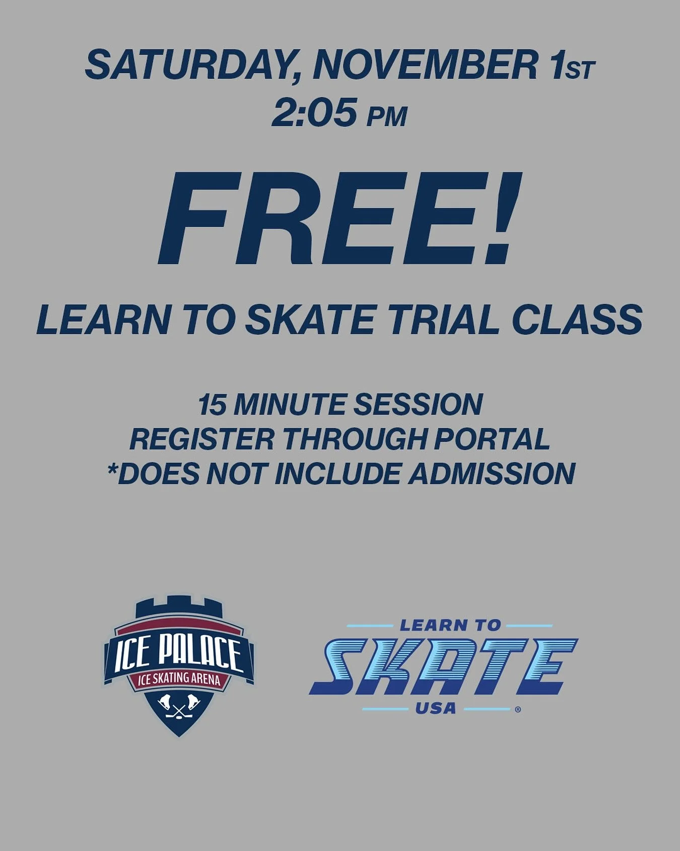 The Aliso Viejo Ice Palace is hosting our November free trail learn to skate class on Saturday the 1st. Come out at 2:05pm for a 15 minute free trial and learn to love ice skating!

#learntoskate #iceskating #icepalace