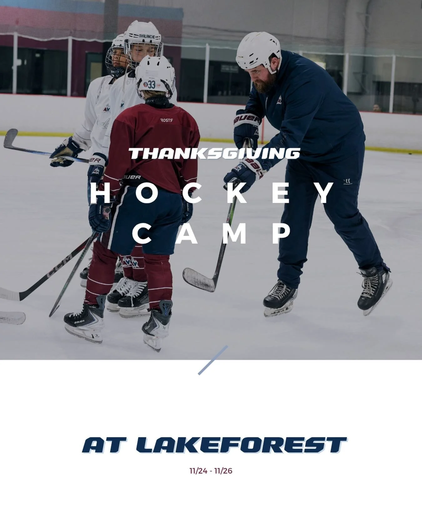 Looking for a fun way to kick off Thanksgiving break? 🍁🏒 Our Hockey Camp at Lake Forest is the perfect place for young players to stay active, build confidence, and spend time on the ice before the holiday. Enjoy three days of drills, skill buildin