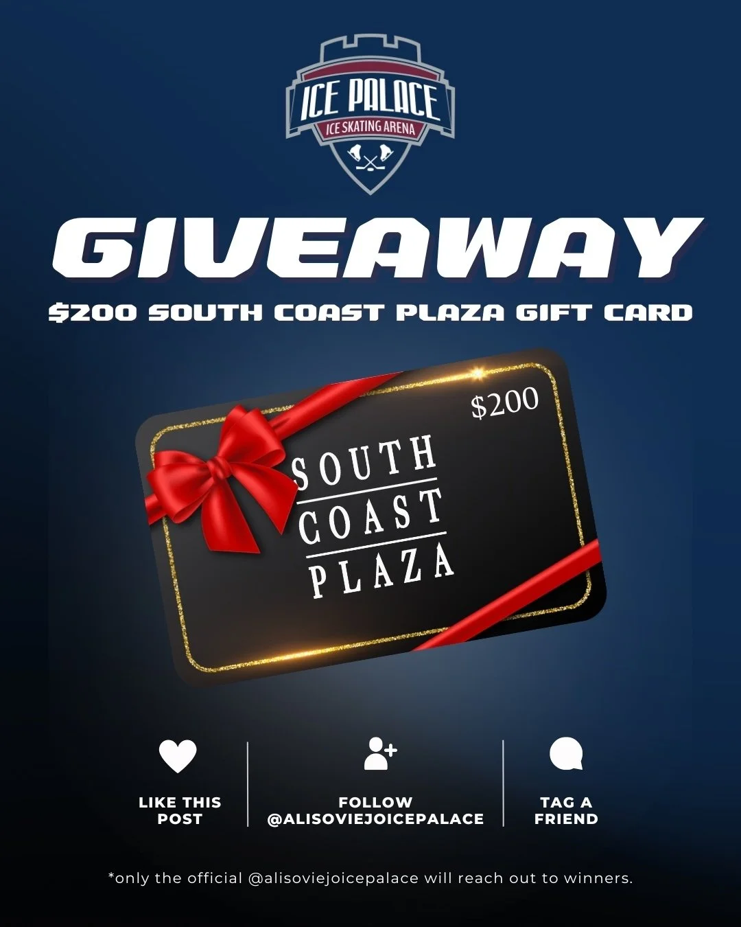 Skating into the holidays with something special just for you! 🎁✨
To celebrate the season, we are giving away a $200 South Coast Plaza gift card for all of your holiday shopping needs.

To enter:
❄️ Like this post
❄️ Follow @alisoviejoicepalace
❄️ T