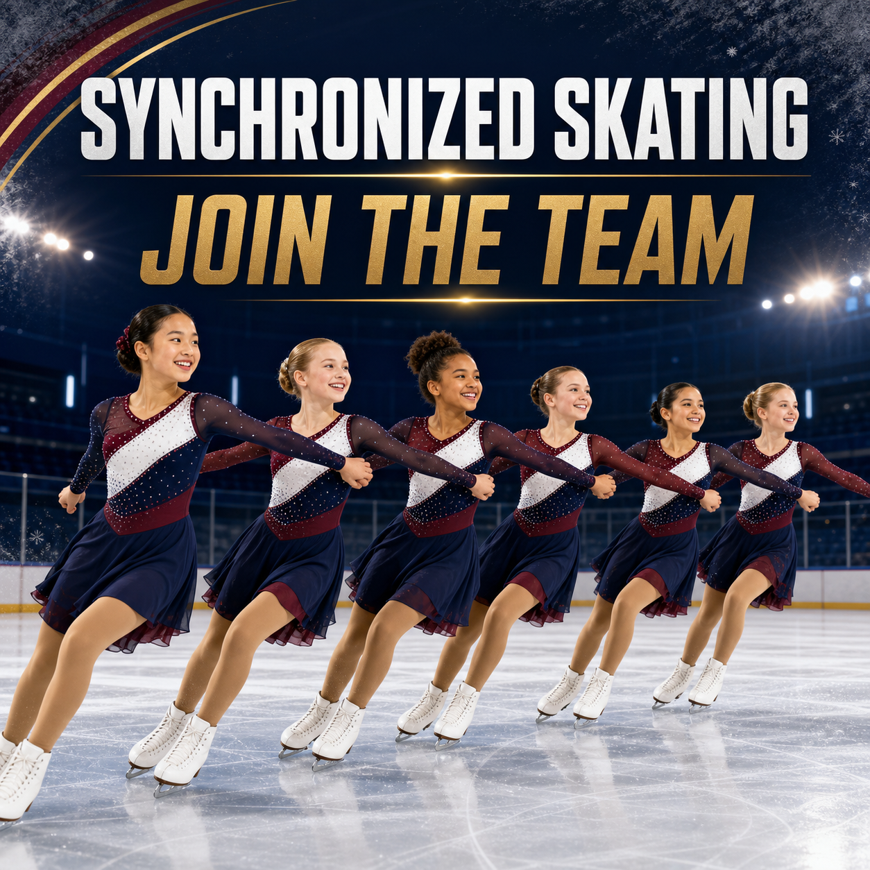 Youth synchronized-skating team performing together at Aliso Viejo Ice Palace