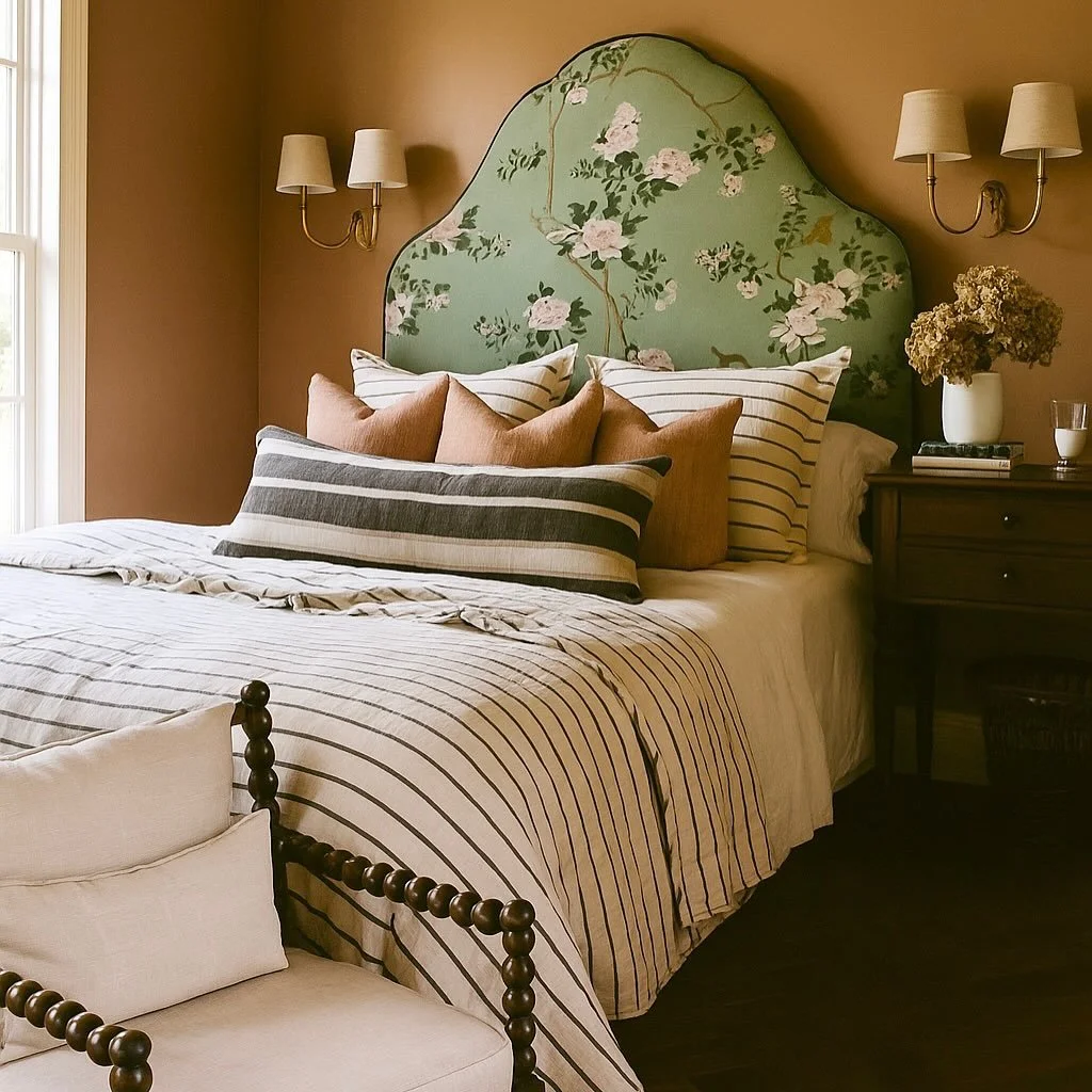 A caramel toned wall colour from @bauwerkcolour is a calming backdrop to this casually styled guest bedroom. The stunning Alice bed head from @heatherlydesignbedheads is the centrepiece of the room. 

Design: @heritage_styling

#countrystyle #country