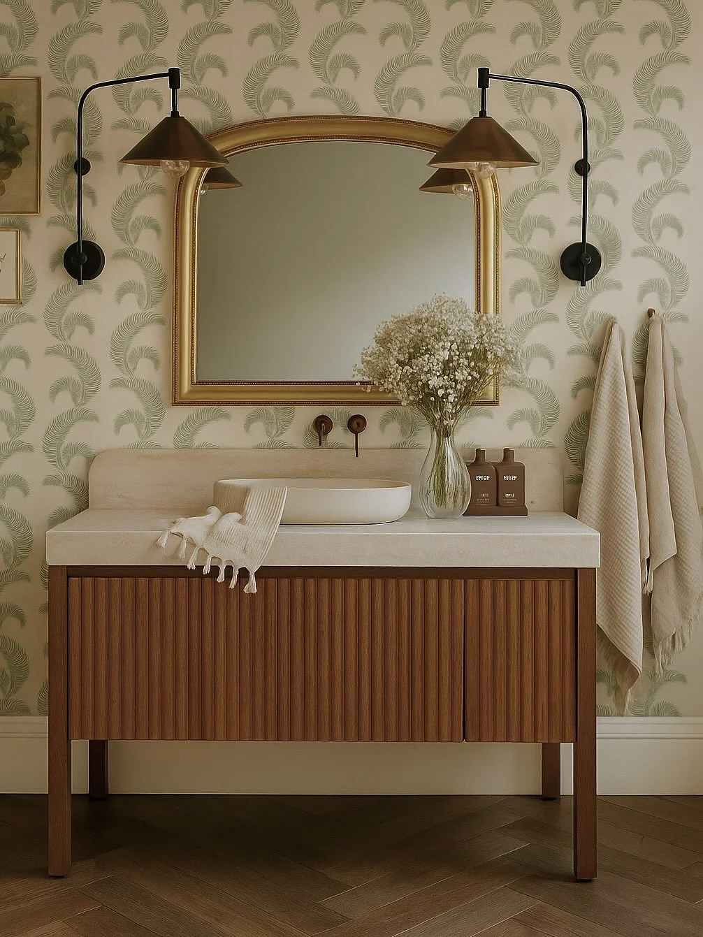 A slight mid-century vibe for this powder room today! Beautiful wallpaper from @sandbergwallpaper. 

Design: @heritage_styling 

#countrystyle #countryluxe #brisbaneinteriordesign #airbnbhost #interiordesign #interiordecor #interiordecoration #decora