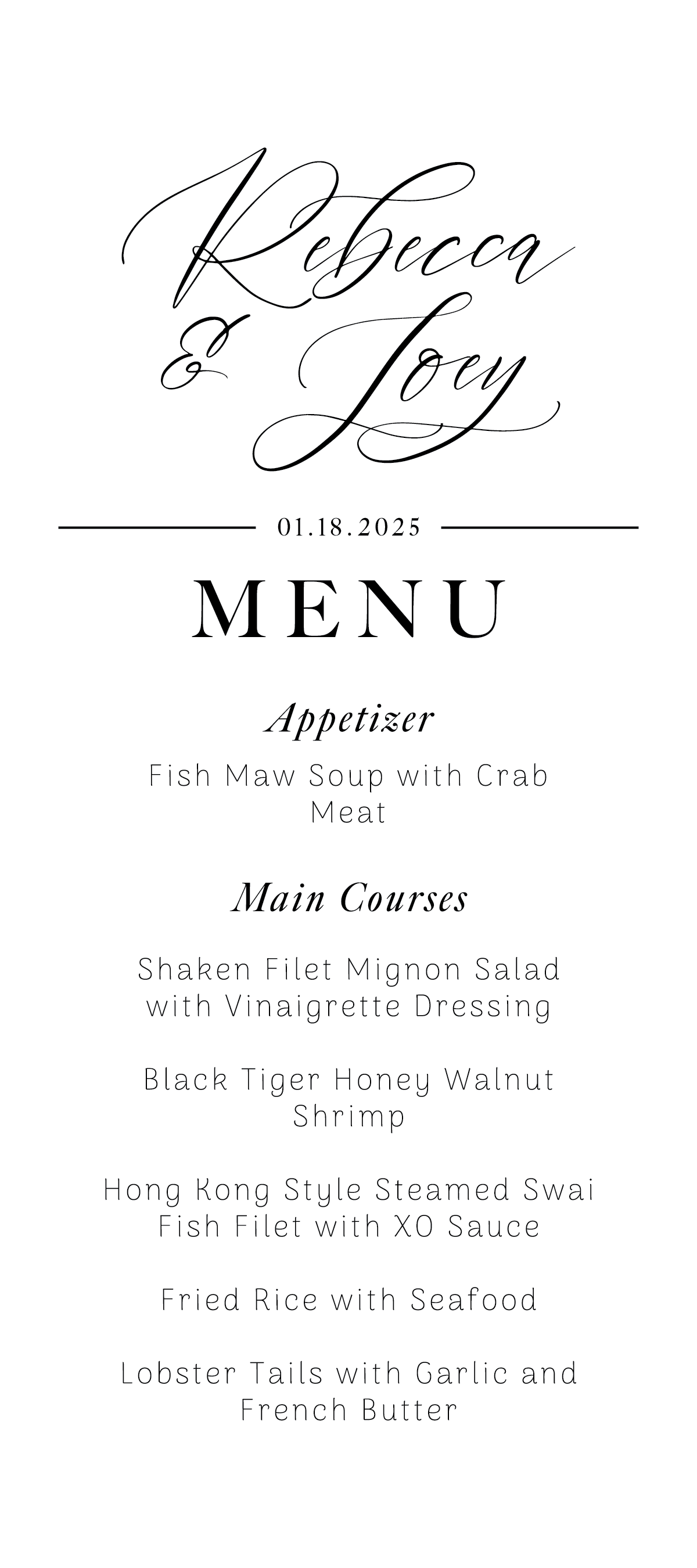 Wedding Menu