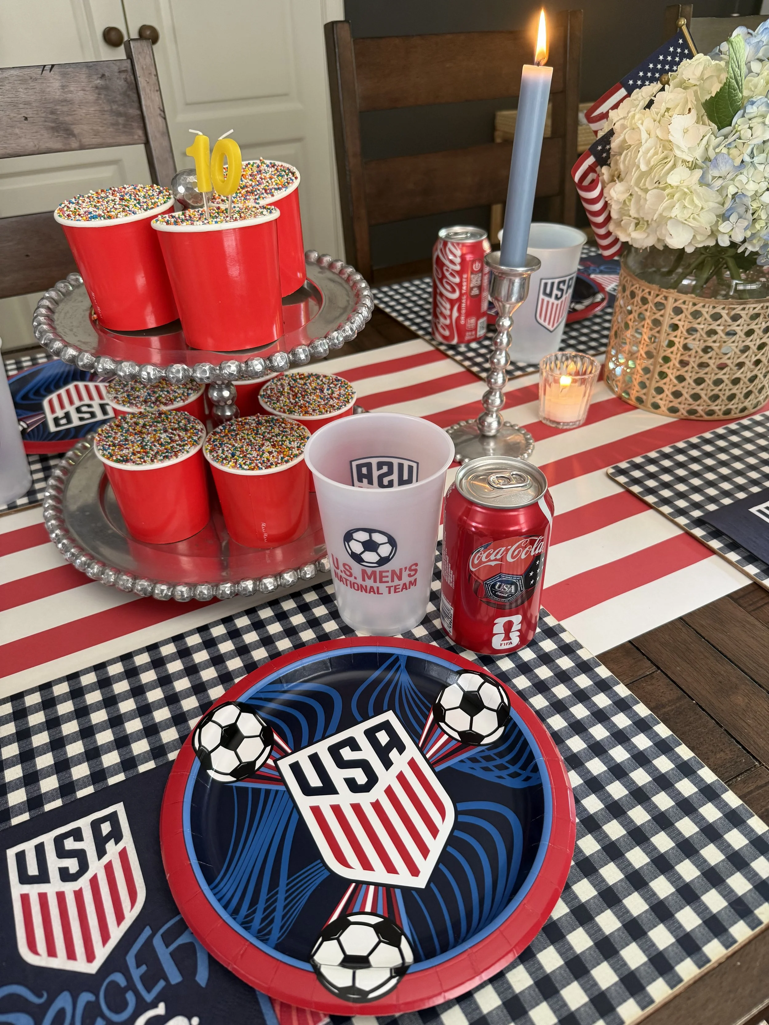 USA Soccer World Cup birthday party tablescape.