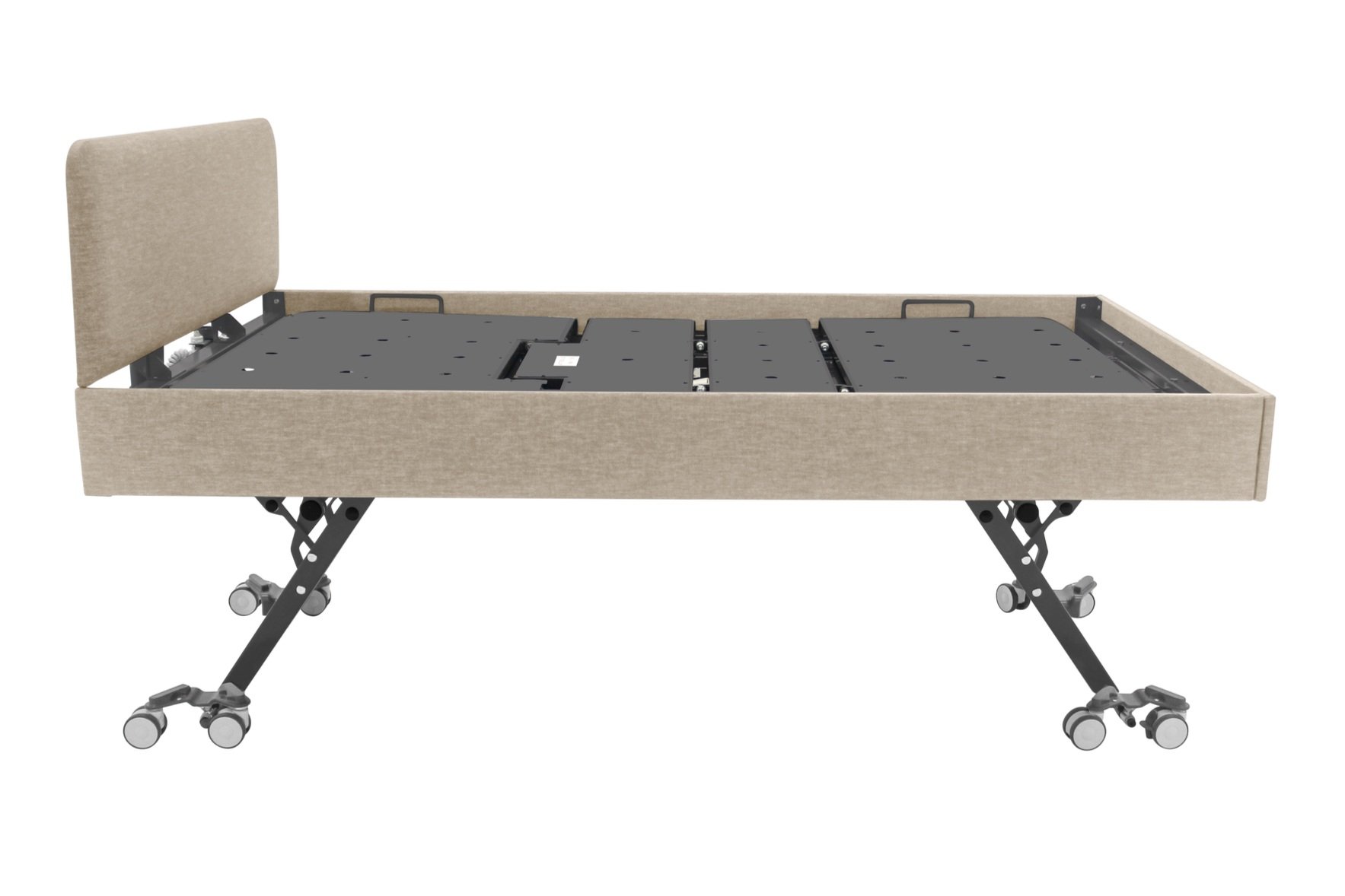 Adjustable hospital bed frame with wheels