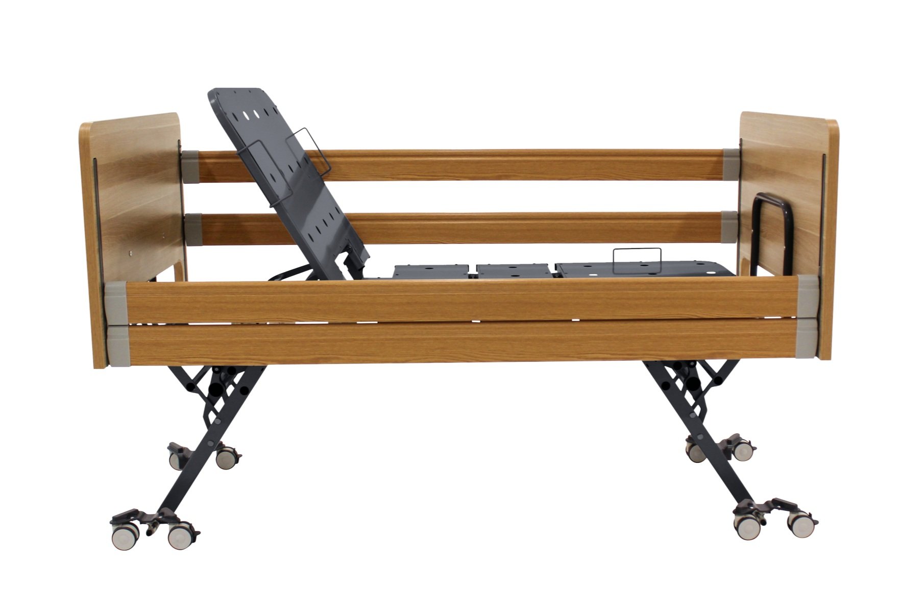 Adjustable wooden hospital bed with wheels