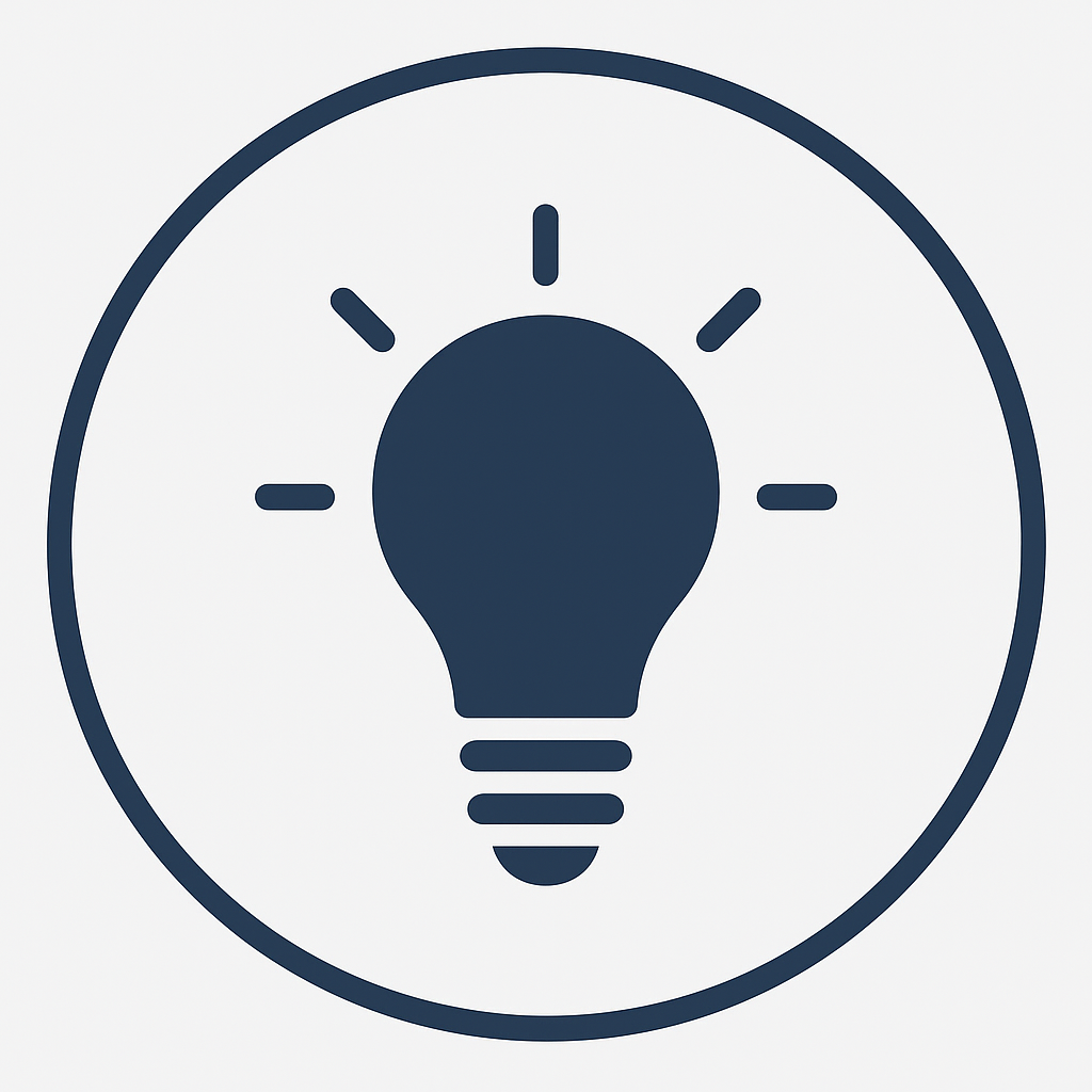 Icon of a light bulb inside a circle, symbolizing ideas or innovation.
