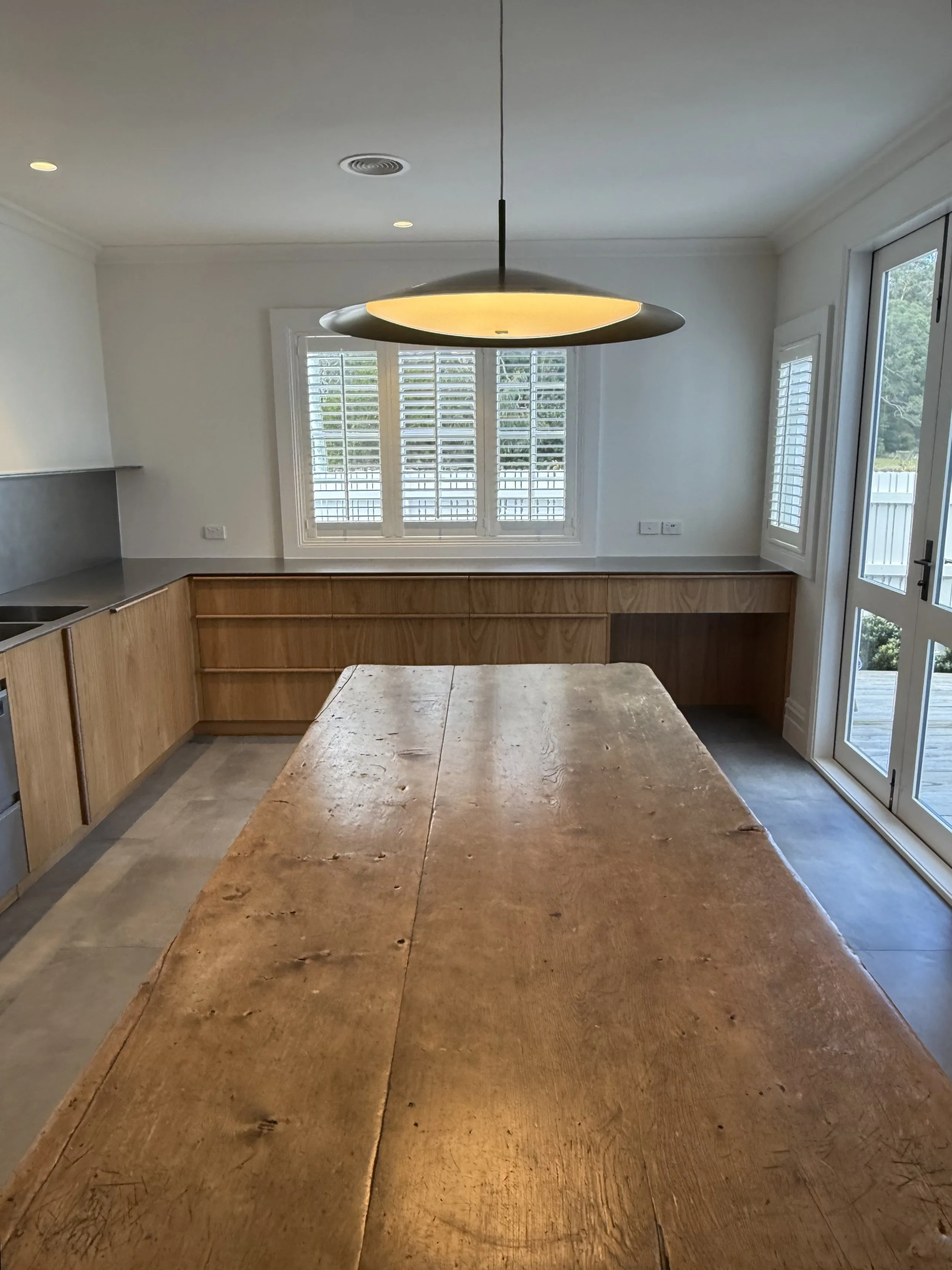 5mm Stainless Steel plate bench top with an oscillated finish, installed in a private residence at Kingston.