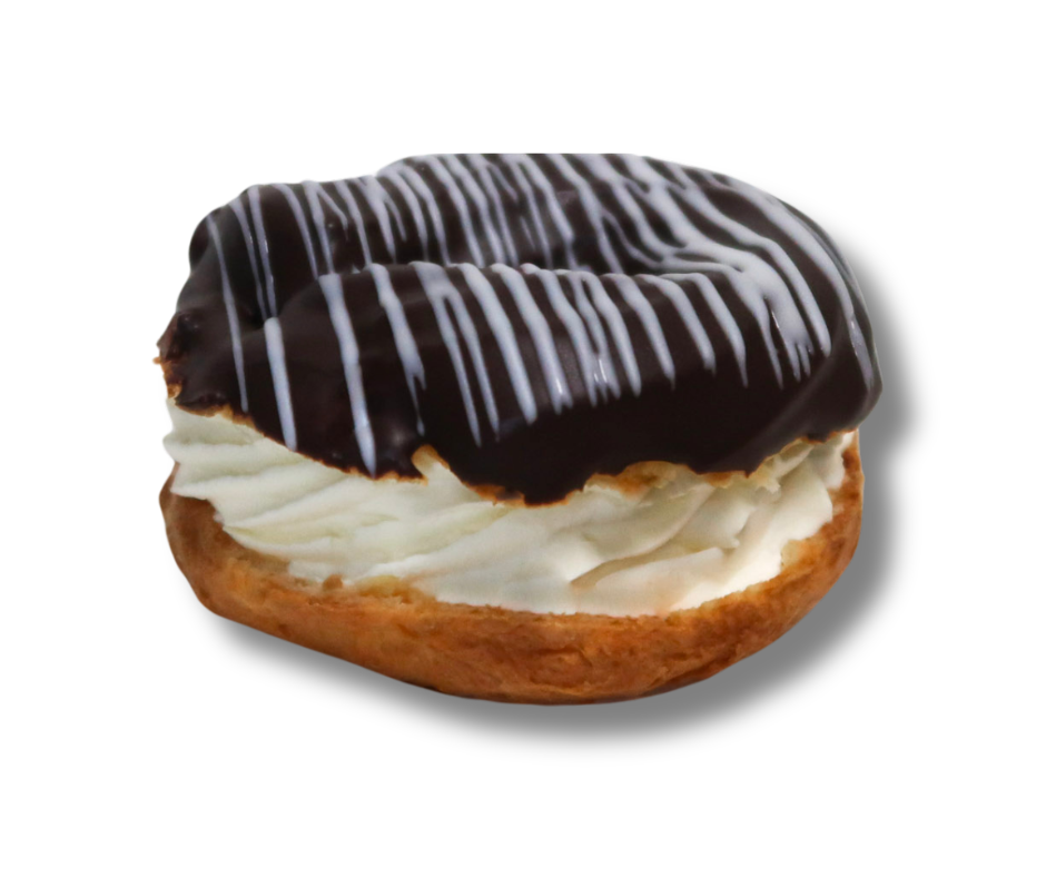 cream puff with white chocolate drizzle