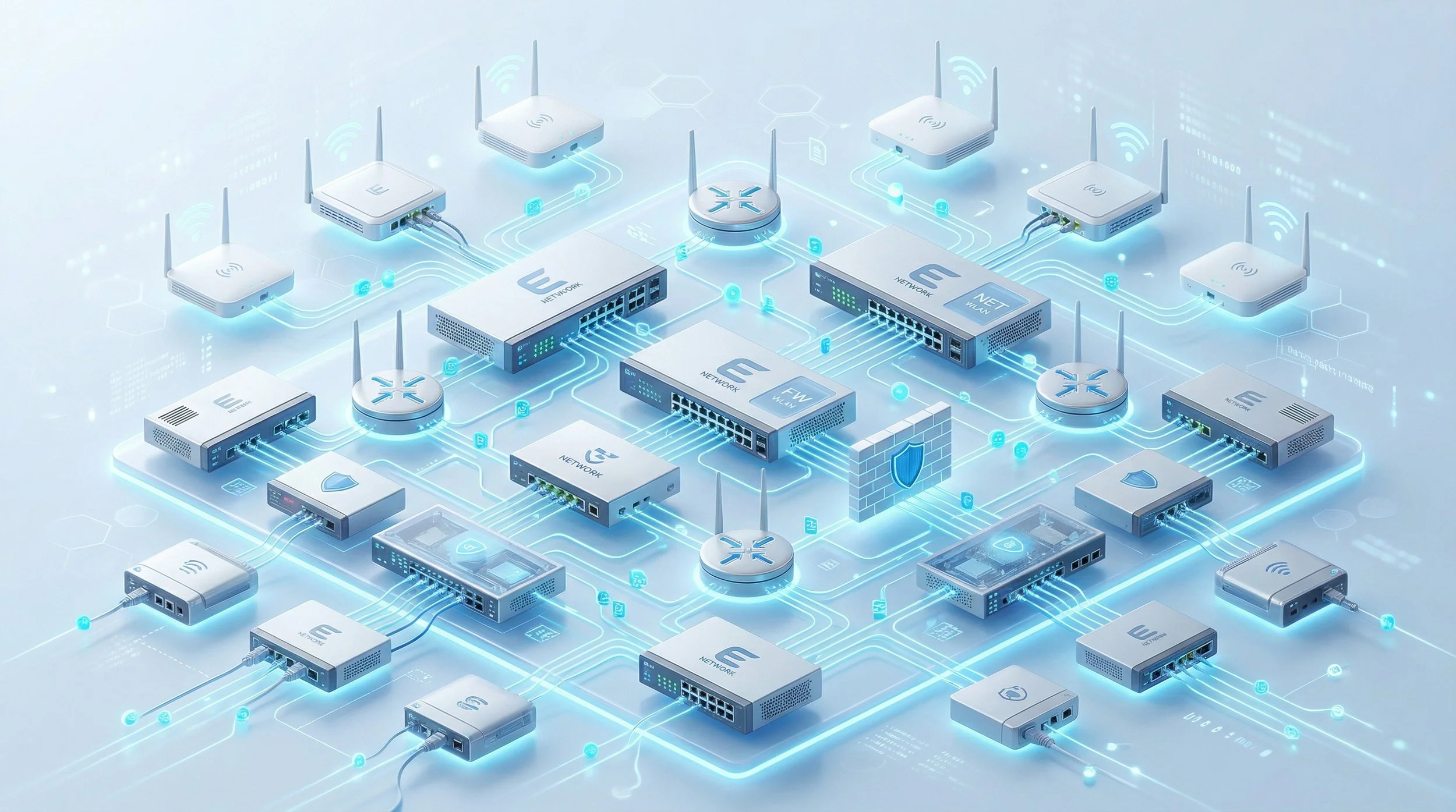 Network of servers and routers providing IT solutions and cybersecurity in UAE